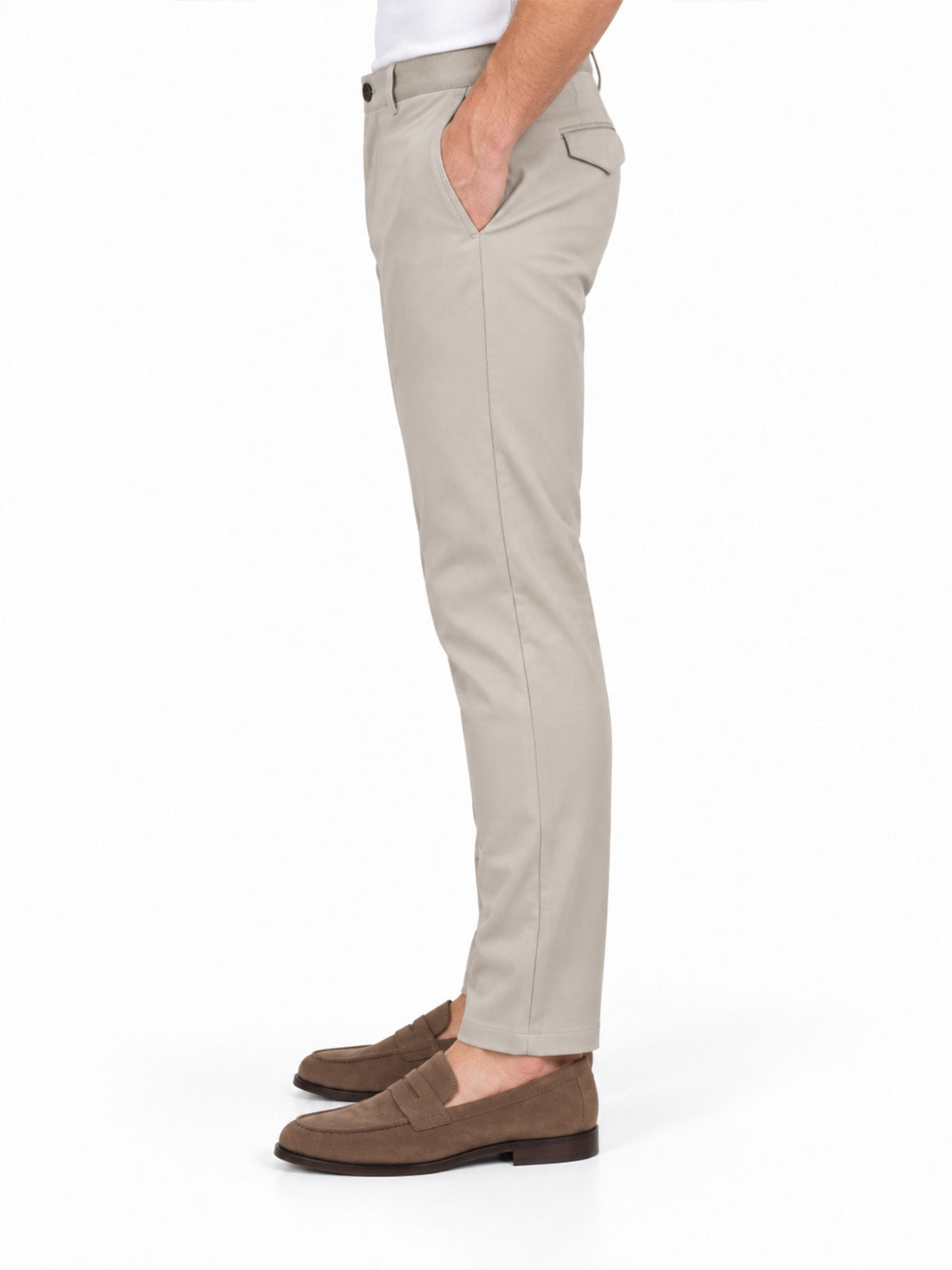 Beige Cotton Blend Solid Trouser