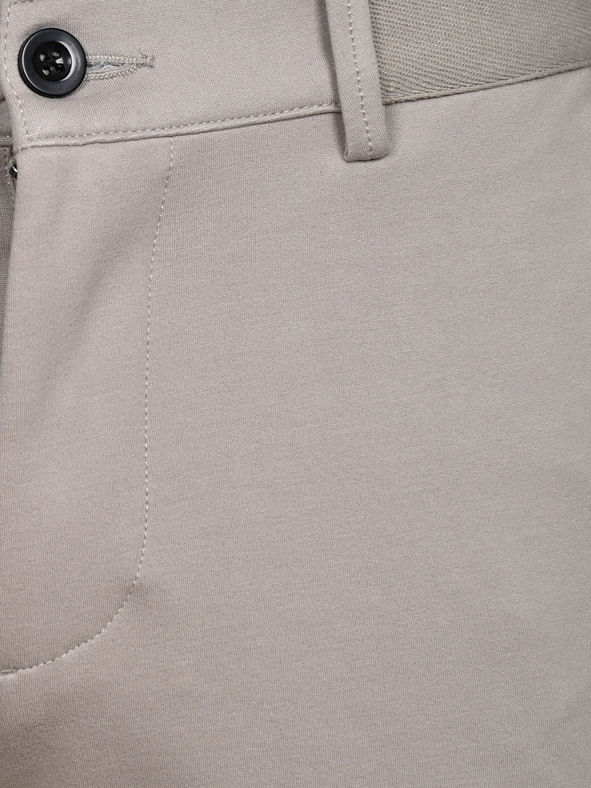 Beige Cotton Blend Solid Trouser