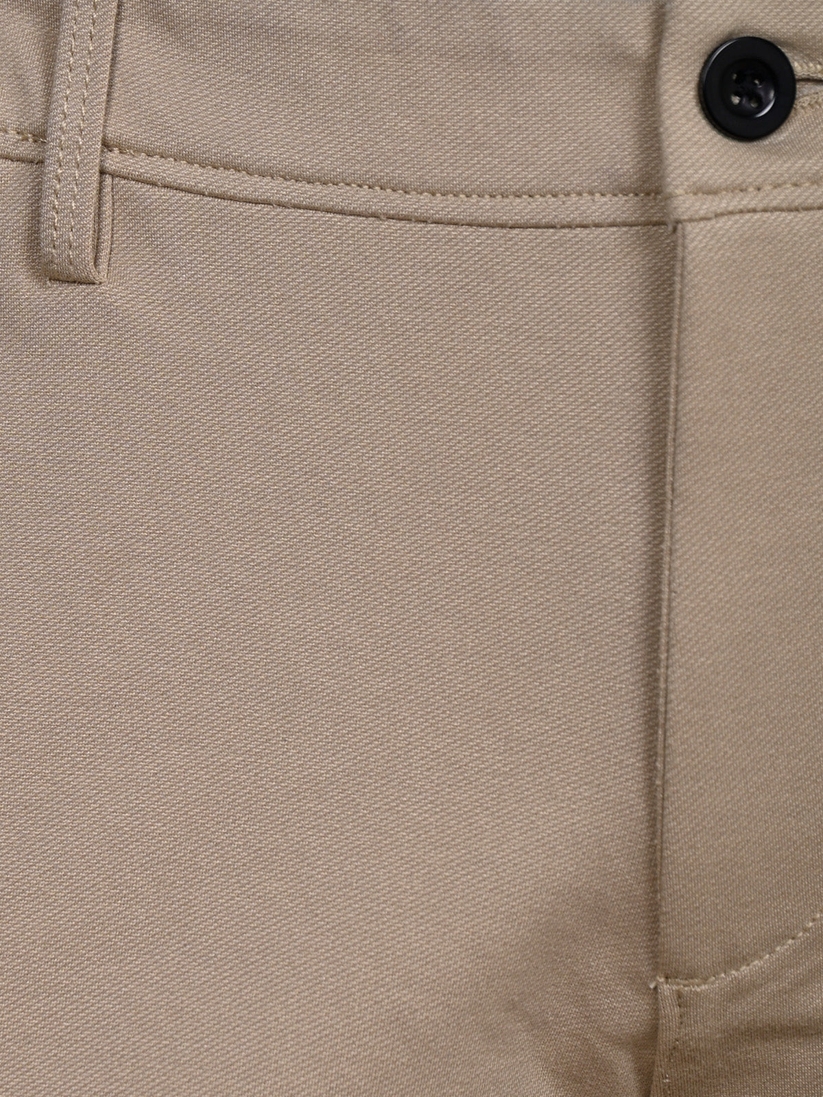 Beige Cotton Blend Solid Trouser
