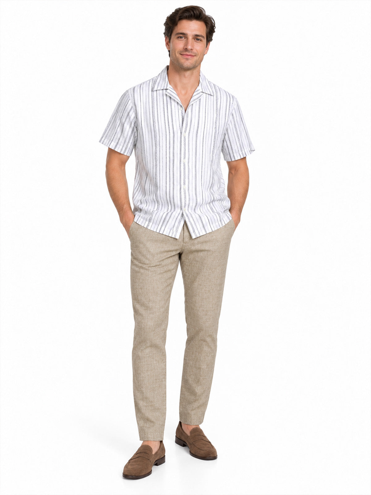 Beige Cotton Blend Solid Trouser