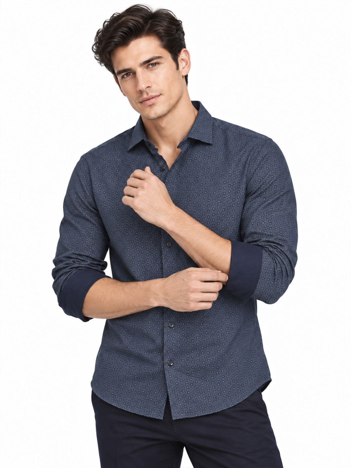 Blue Cotton Blend Printed Shirt