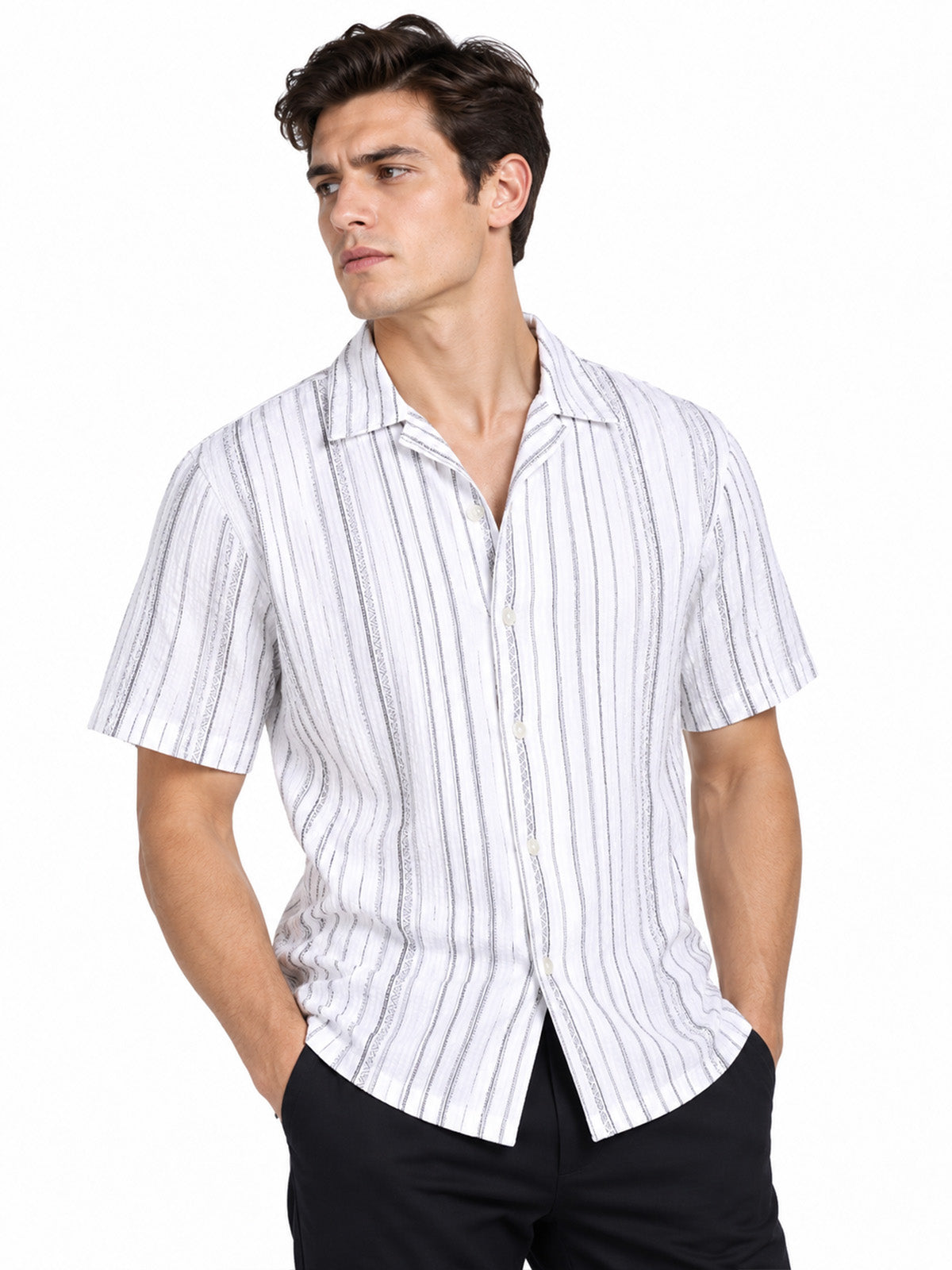 White Cotton Blend Striped Shirt