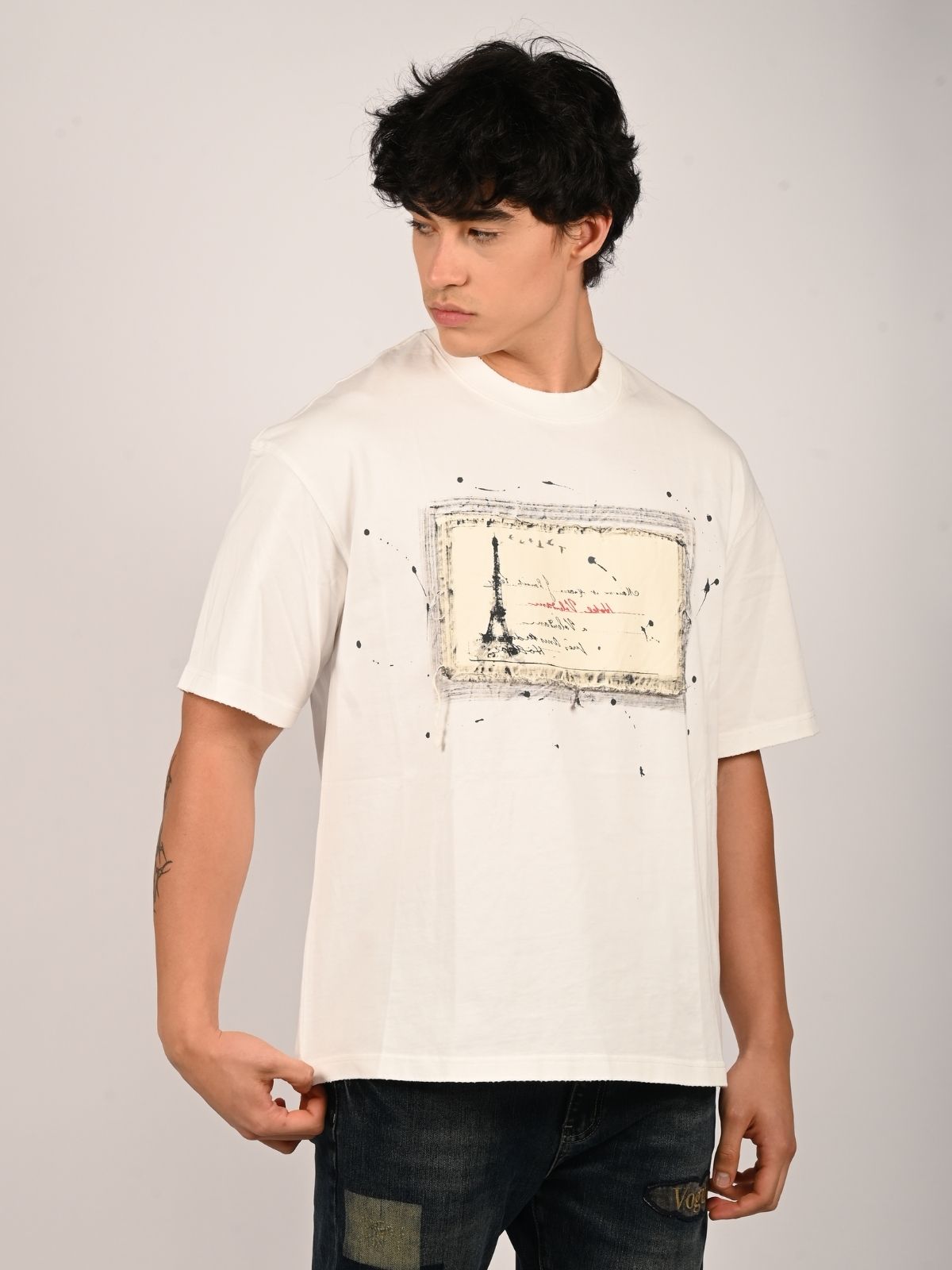 Franco White Cotton Jersey Printed T-Shirt For Men