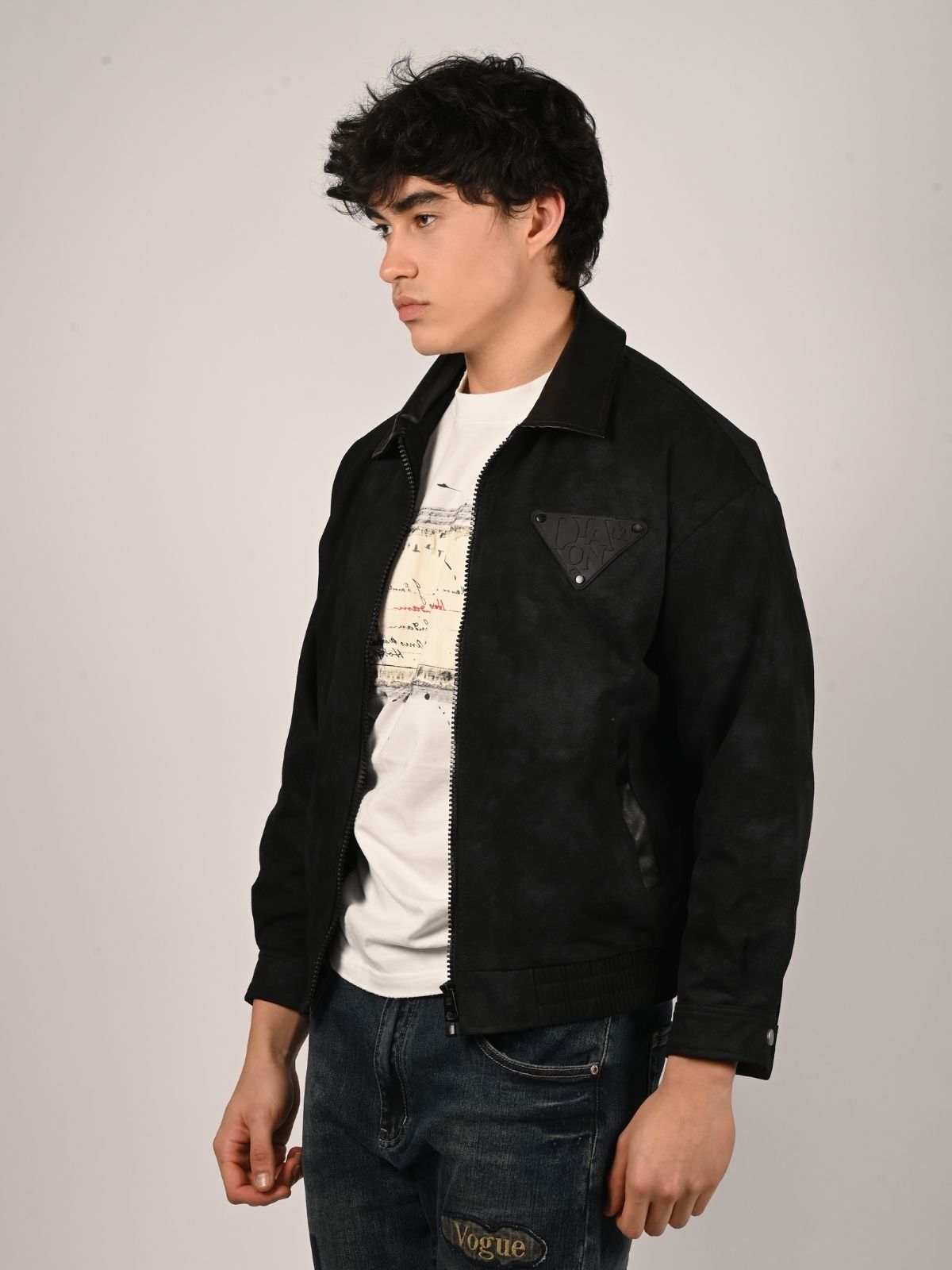 Franco Black Twill Solid Jacket For Men