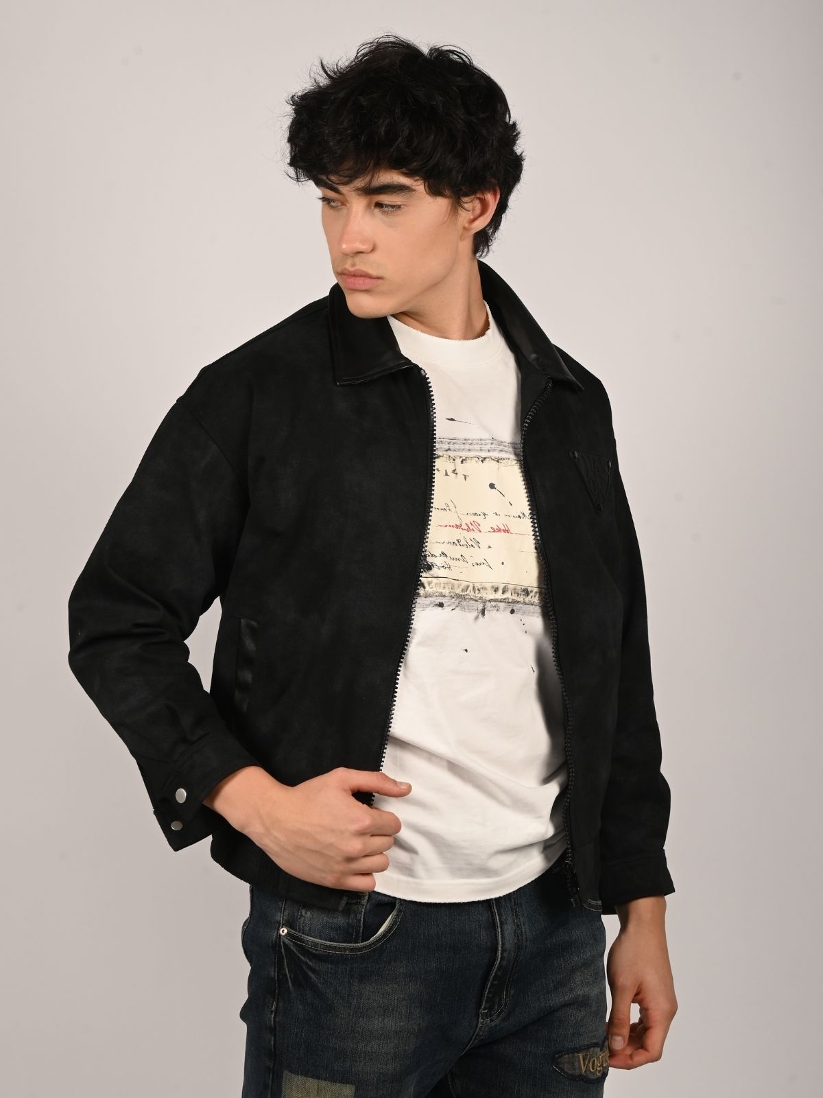 Franco Black Twill Solid Jacket For Men