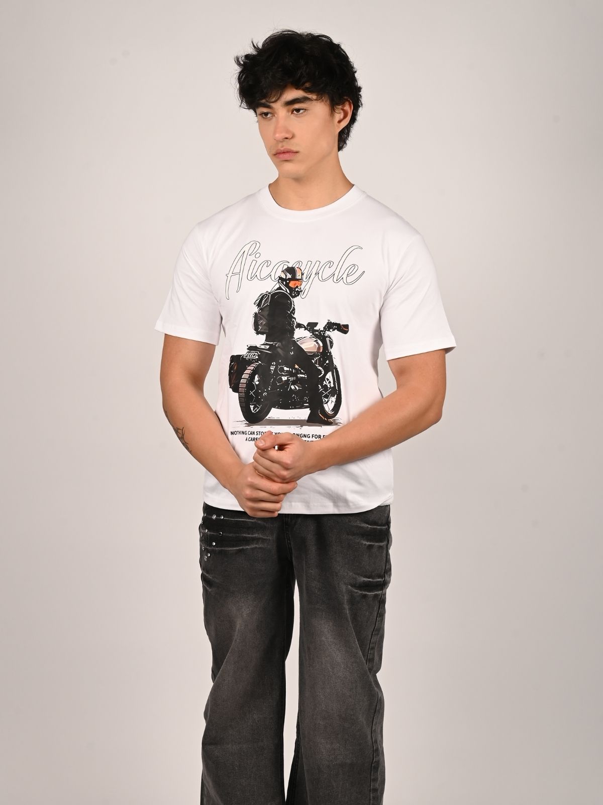 Franco White Cotton Jersey Printed T-Shirt For Men