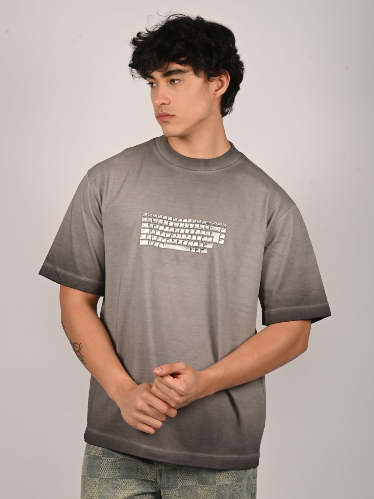 Franco Grey Cotton Jersey 3D Print T-Shirt For Men