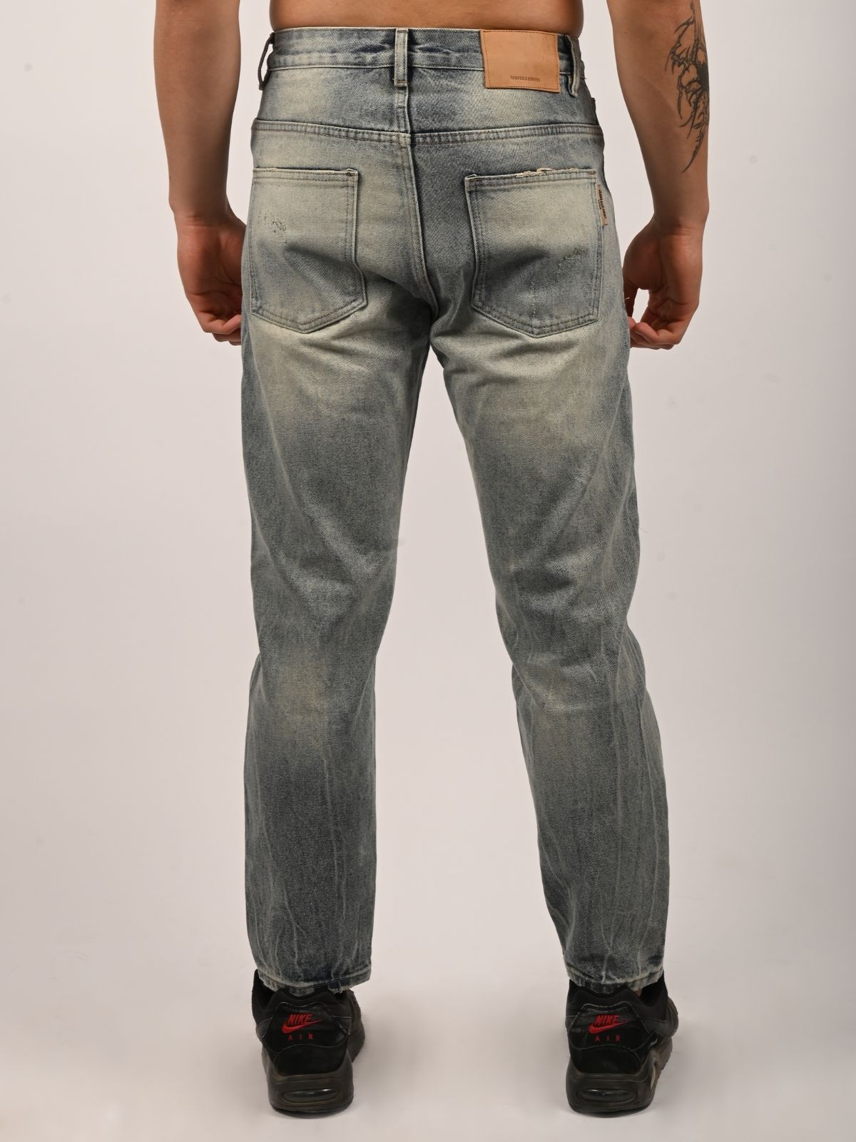 Franco Light Blue Denim Solid Ripped Trouser For Men