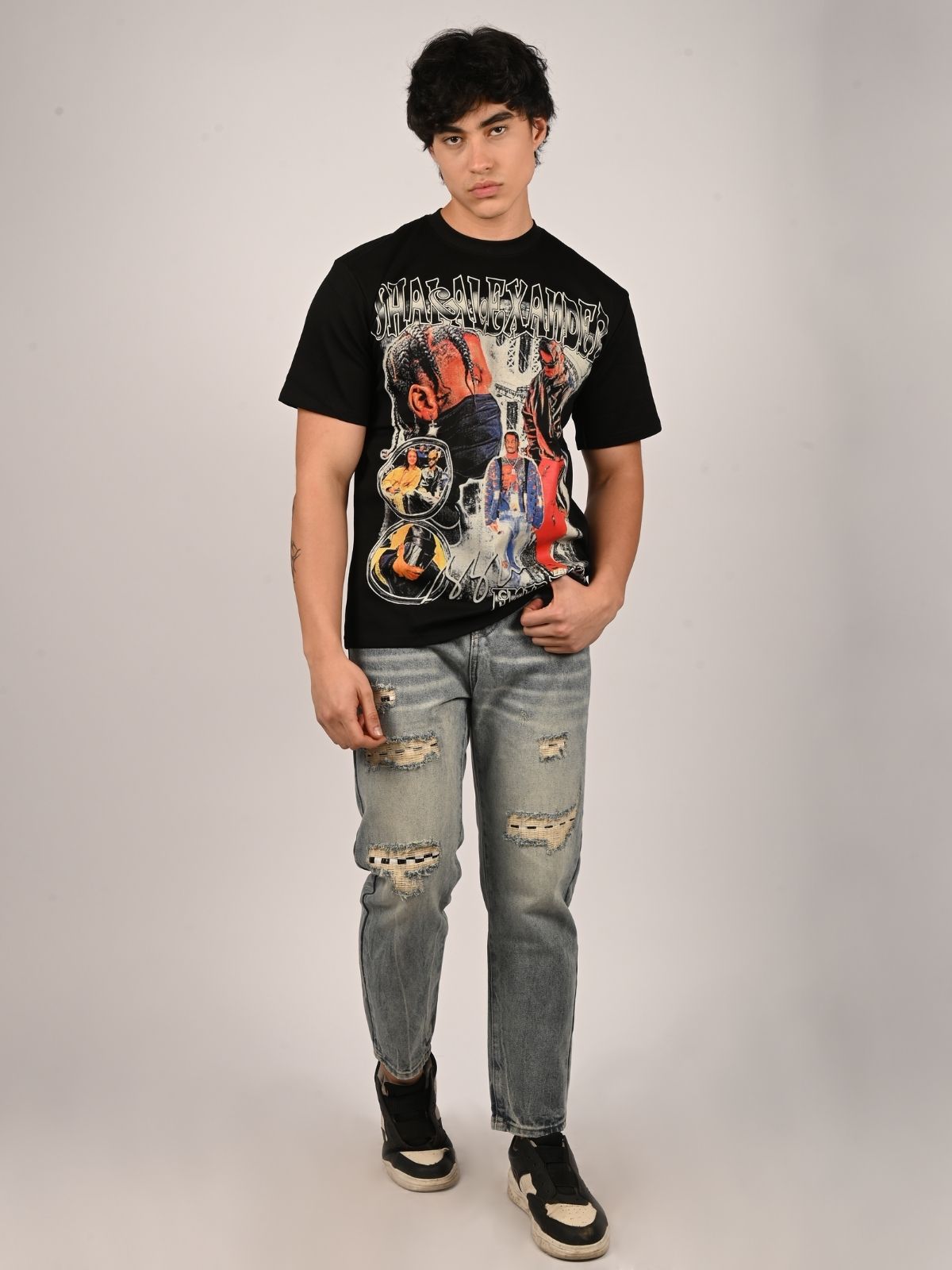 Franco Black Cotton Jersey Printed T-Shirt For Men