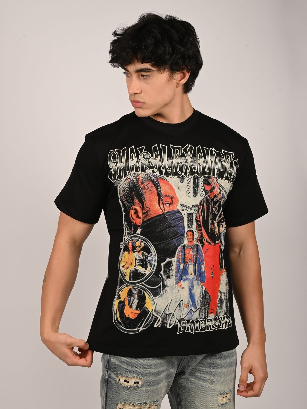 Franco Black Cotton Jersey Printed T-Shirt For Men