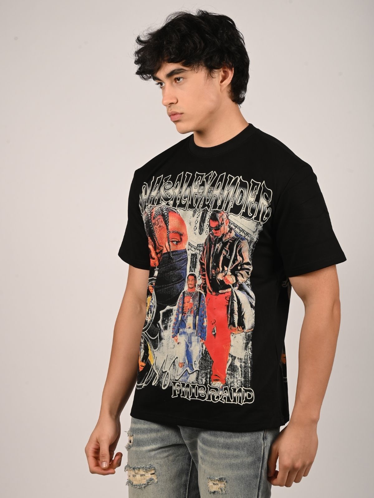 Franco Black Cotton Jersey Printed T-Shirt For Men