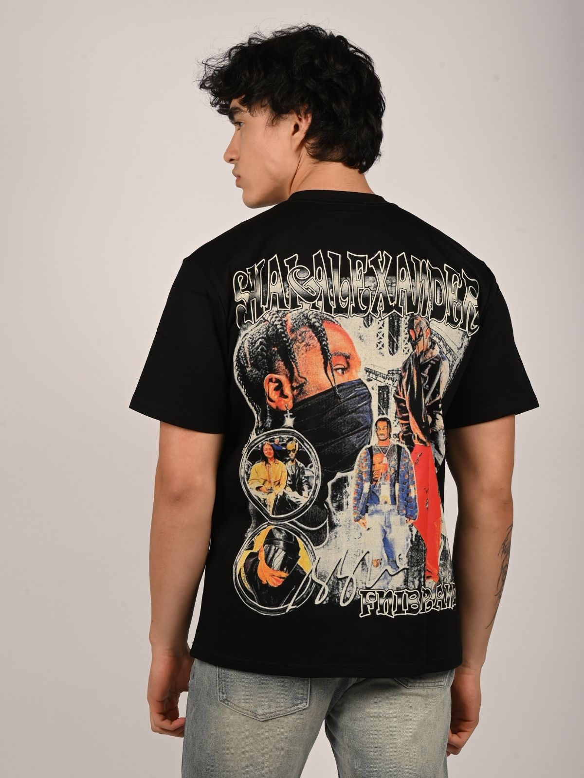 Franco Black Cotton Jersey Printed T-Shirt For Men