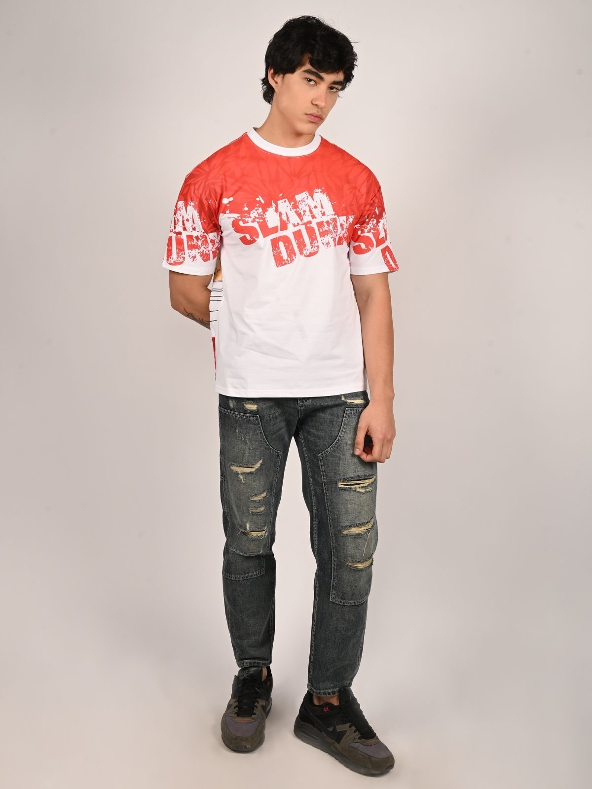 Franco Red And White Cotton Jersey Printed T-Shirt For Men