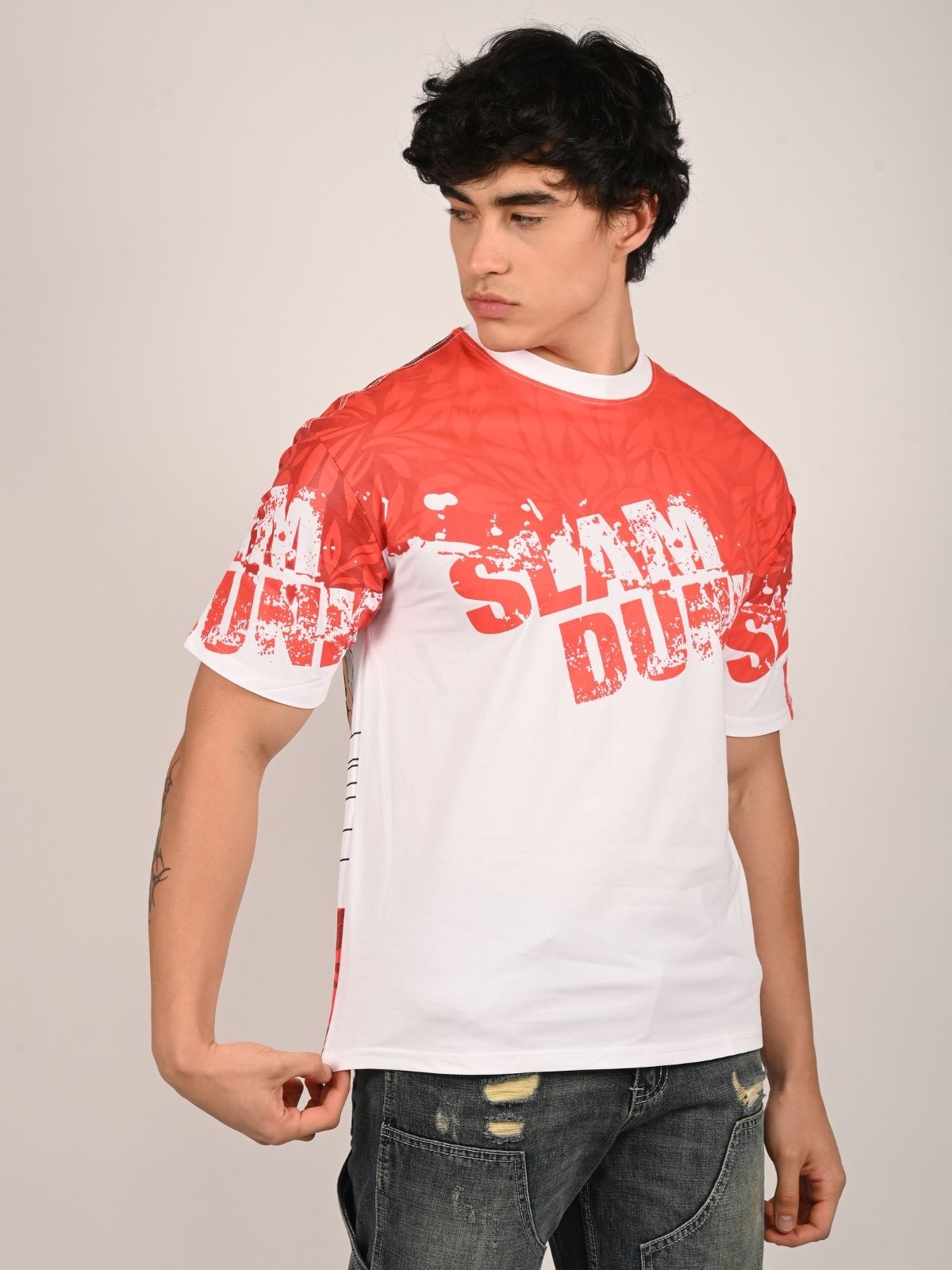 Franco Red And White Cotton Jersey Printed T-Shirt For Men
