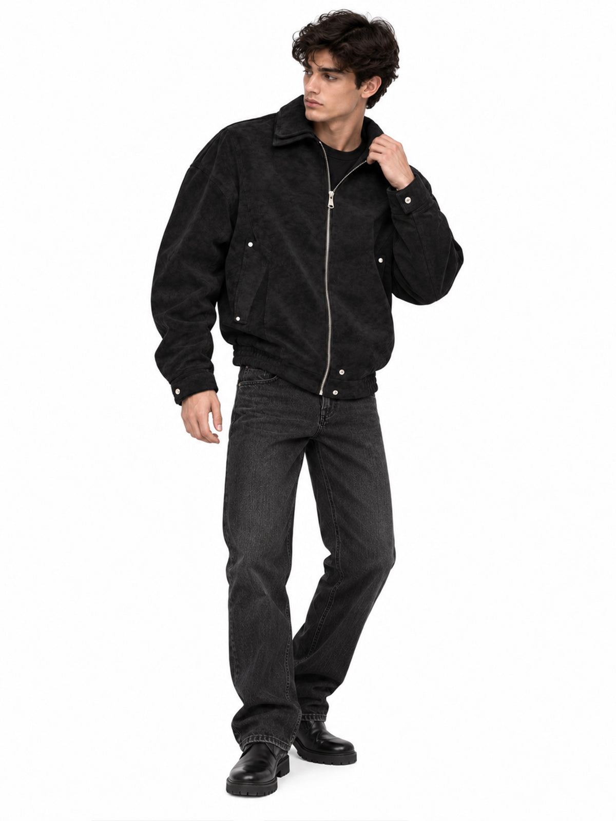 Black Polyester Solid Jacket