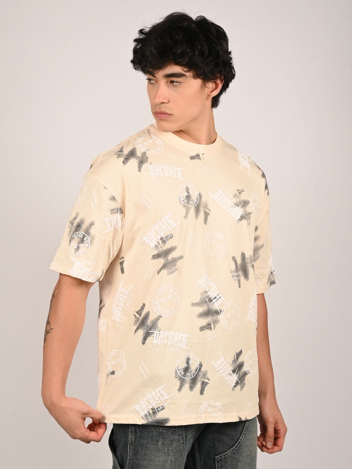 Franco Ivory Cotton Jersey Printed T-Shirt For Men
