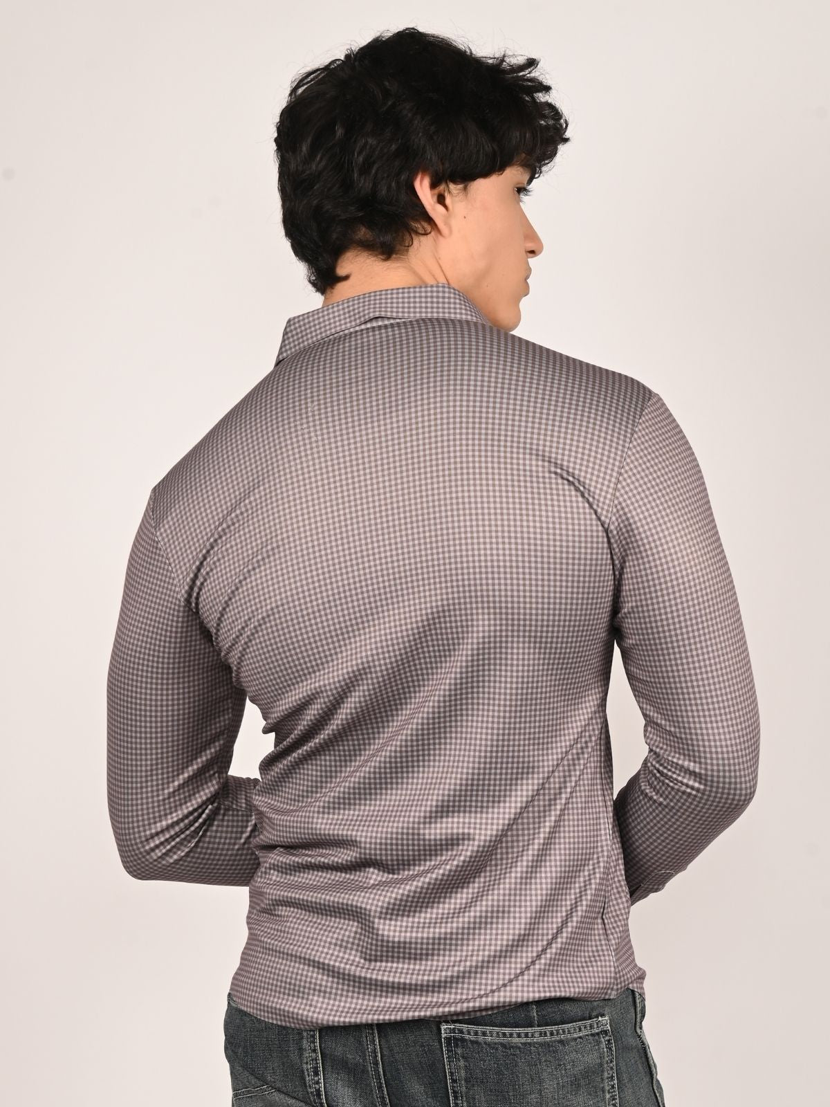 Franco Brown Polyster Lycra Checked Shirts For Men