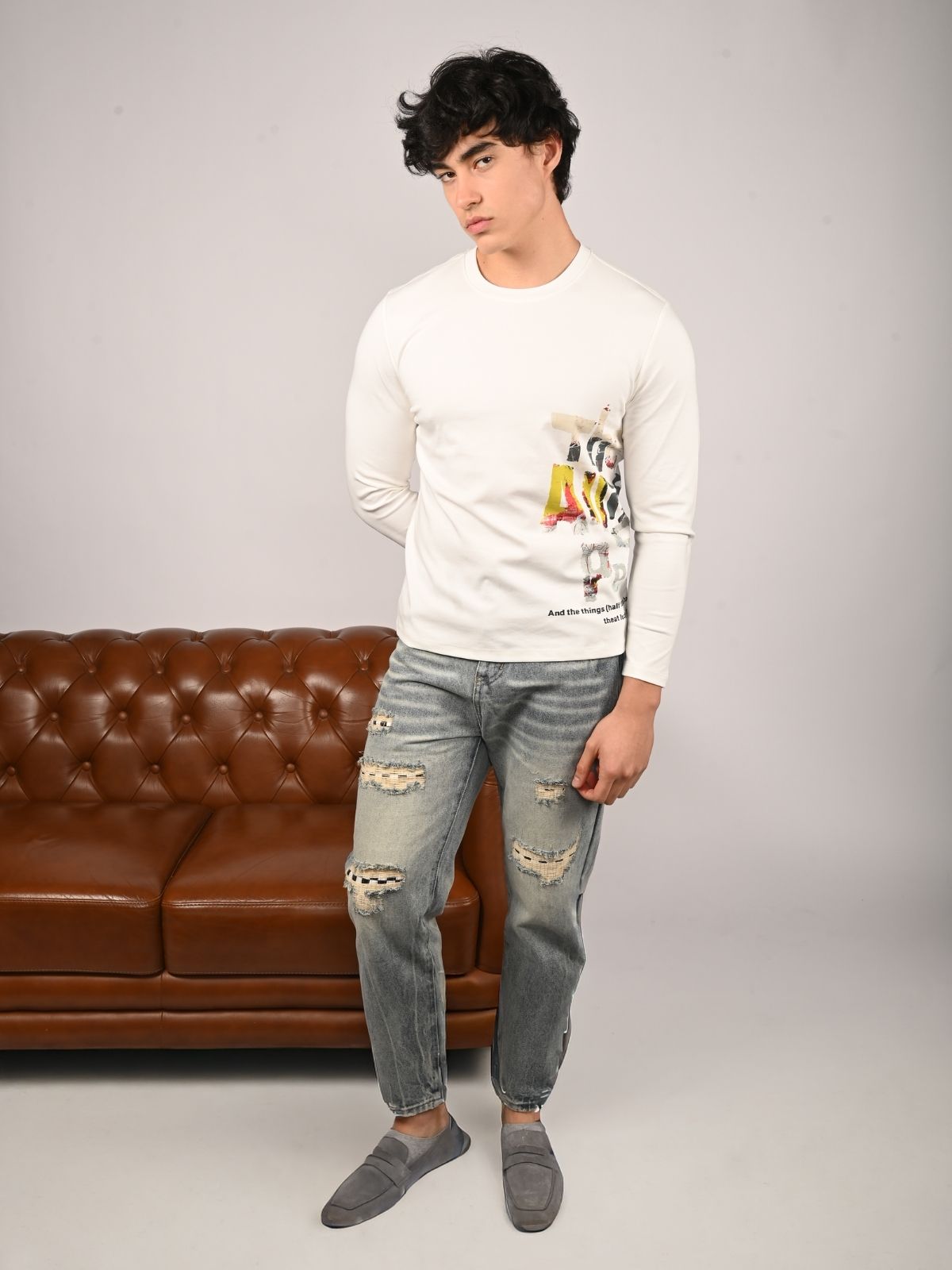 Franco White Cotton Jersey Printed T-Shirt For Men