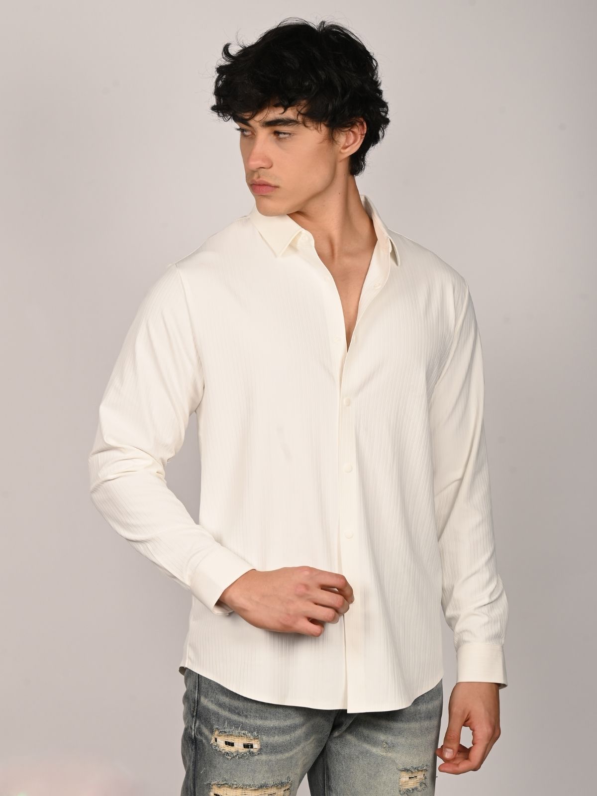 Franco White Polyster Lycra Solid Shirts For Men
