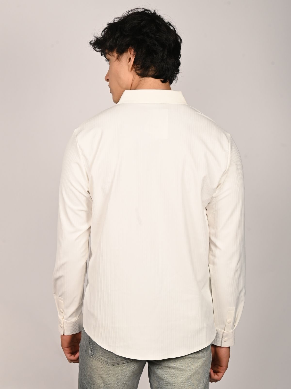 Franco White Polyster Lycra Solid Shirts For Men