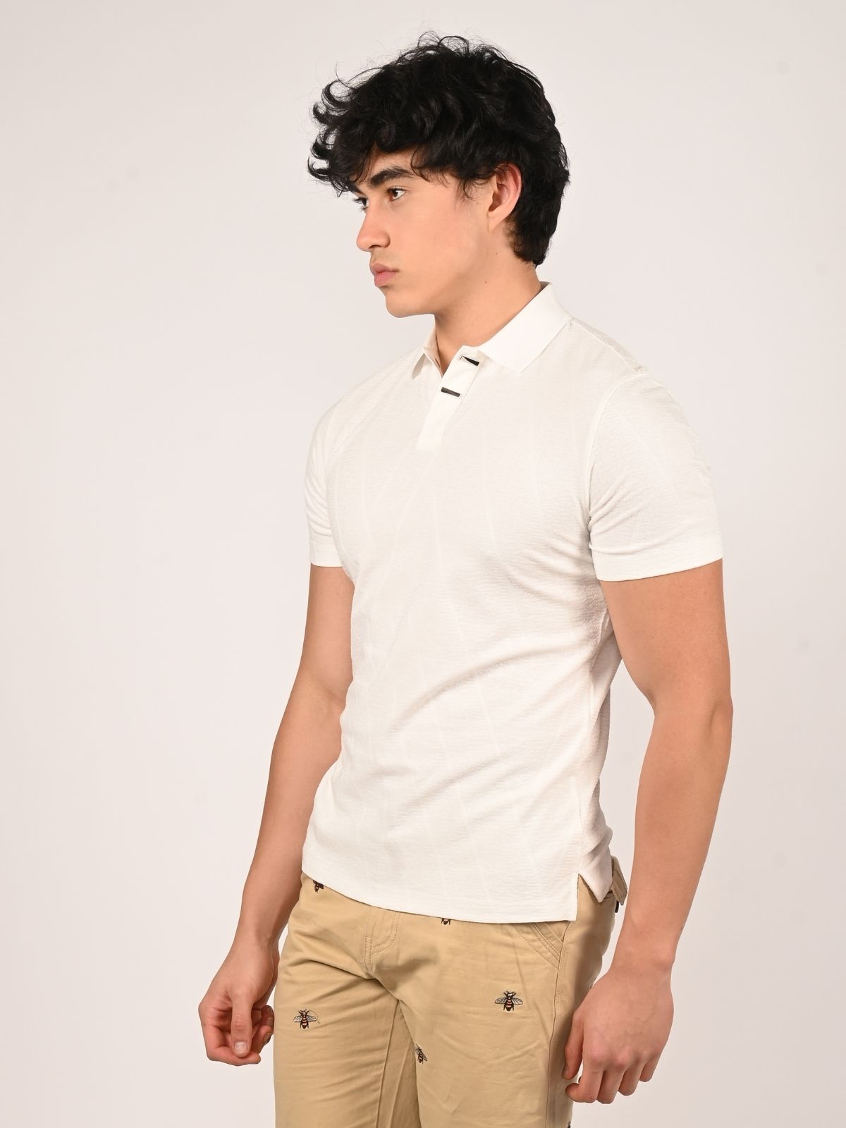 Franco White Polyester Lycra Solid T-Shirt For Men