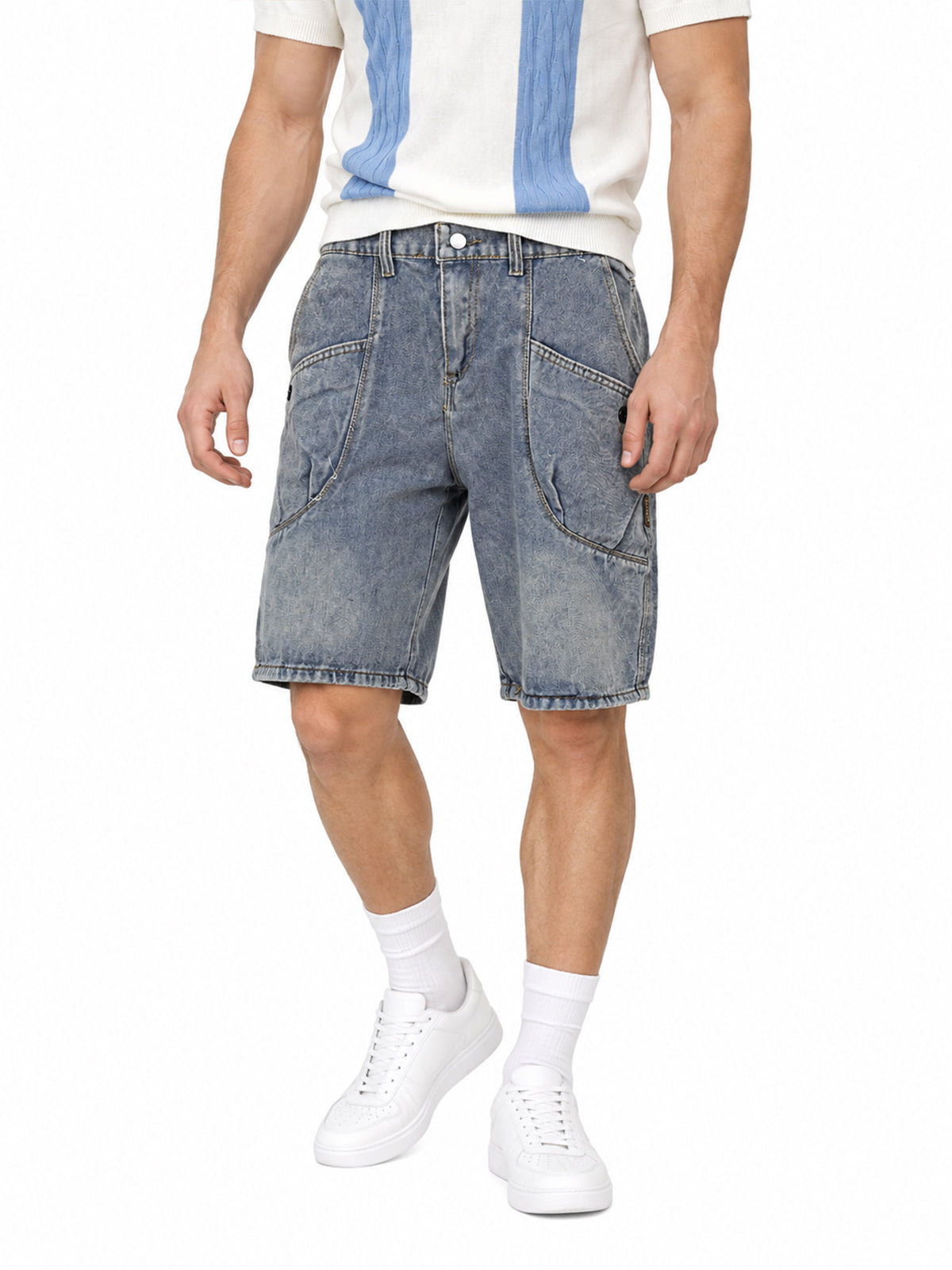 Blue Denim Plain Shorts