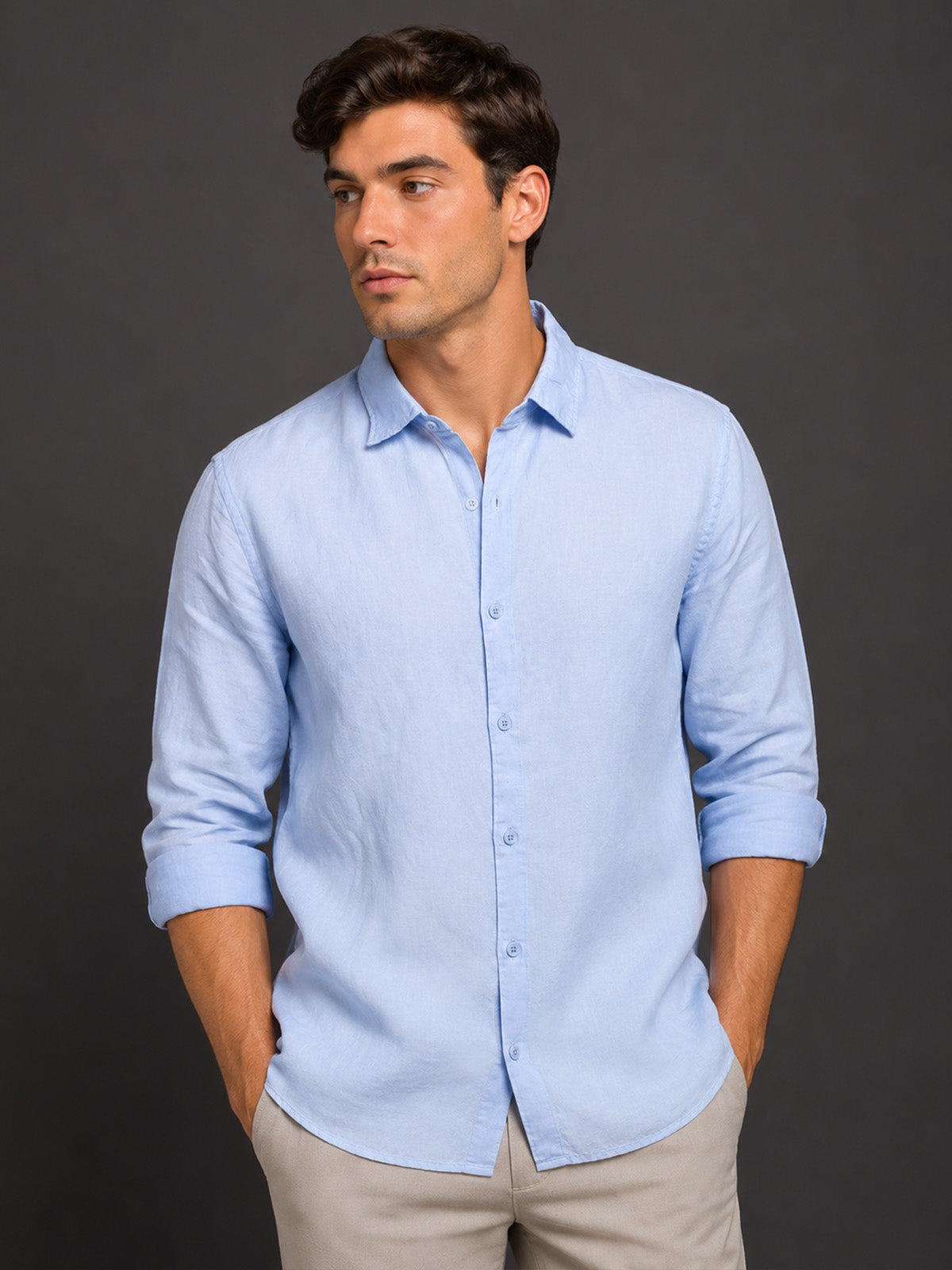 Franco Blue Cotton Blend Plain Shirt For Men