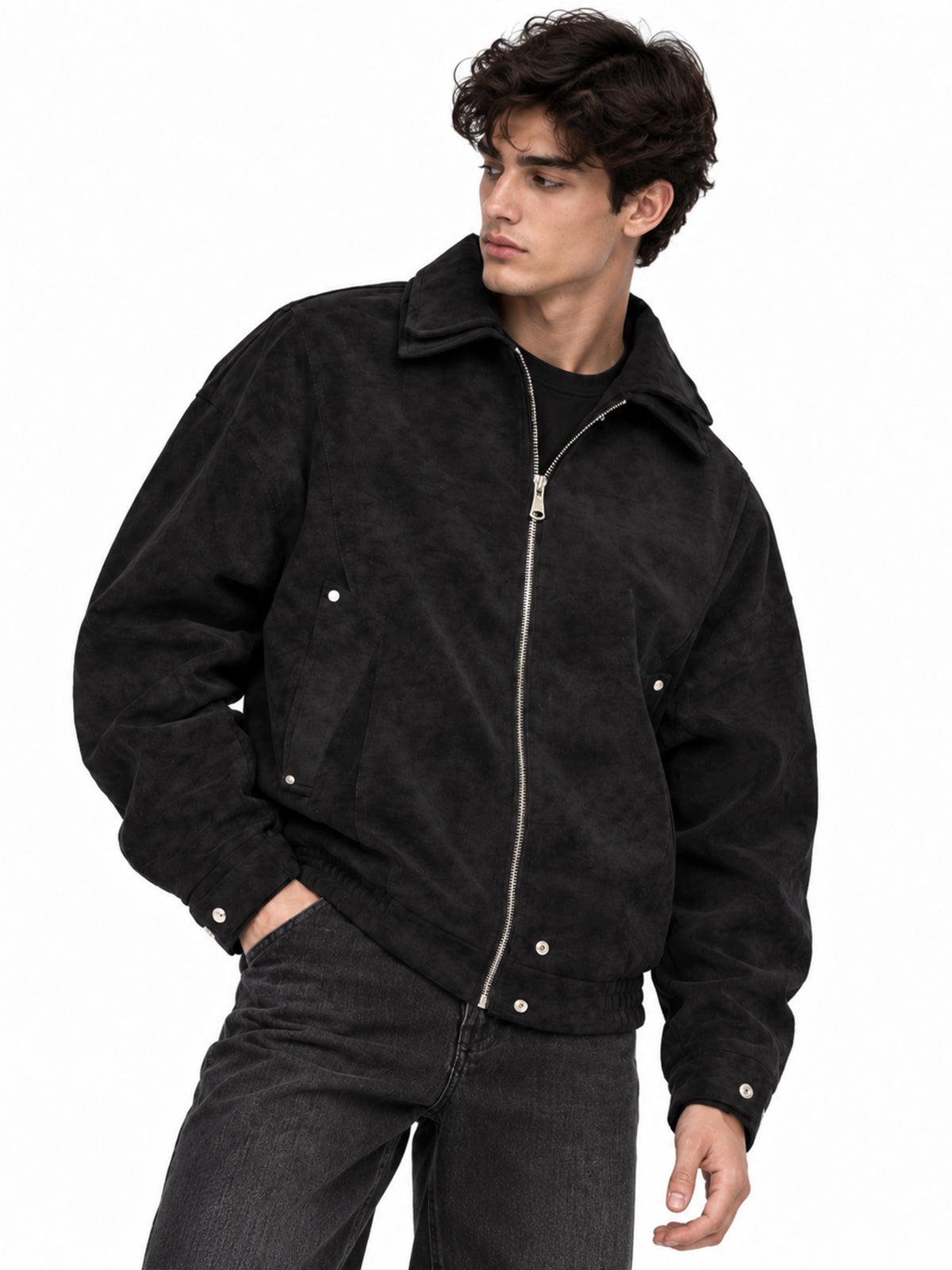 Black Polyester Solid Jacket