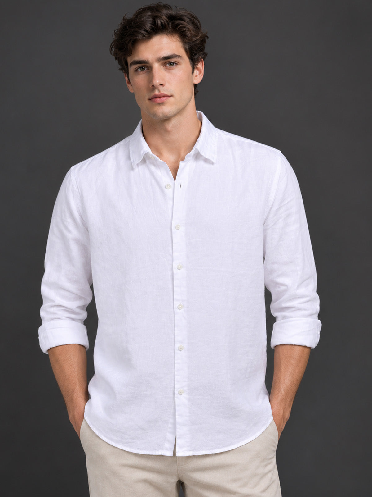 Franco White Cotton Blend Plain Shirt For Men
