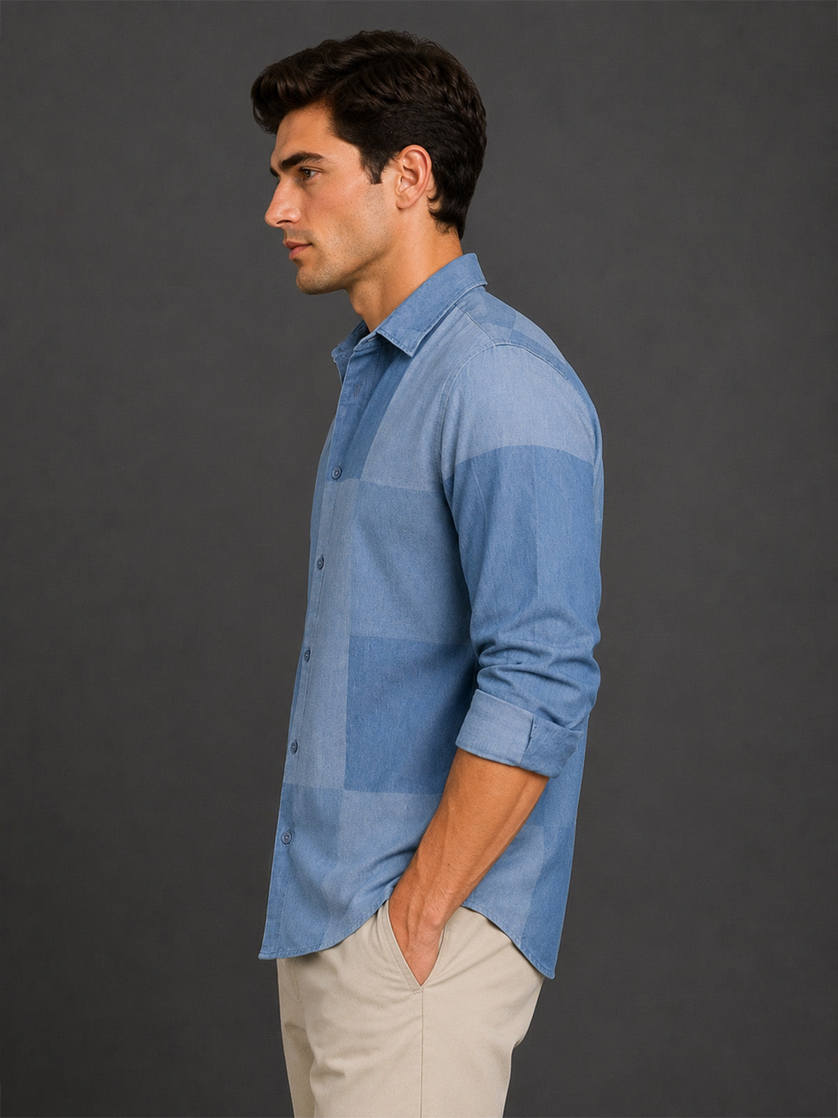 Franco Blue Cotton Blend Plain Shirt For Men
