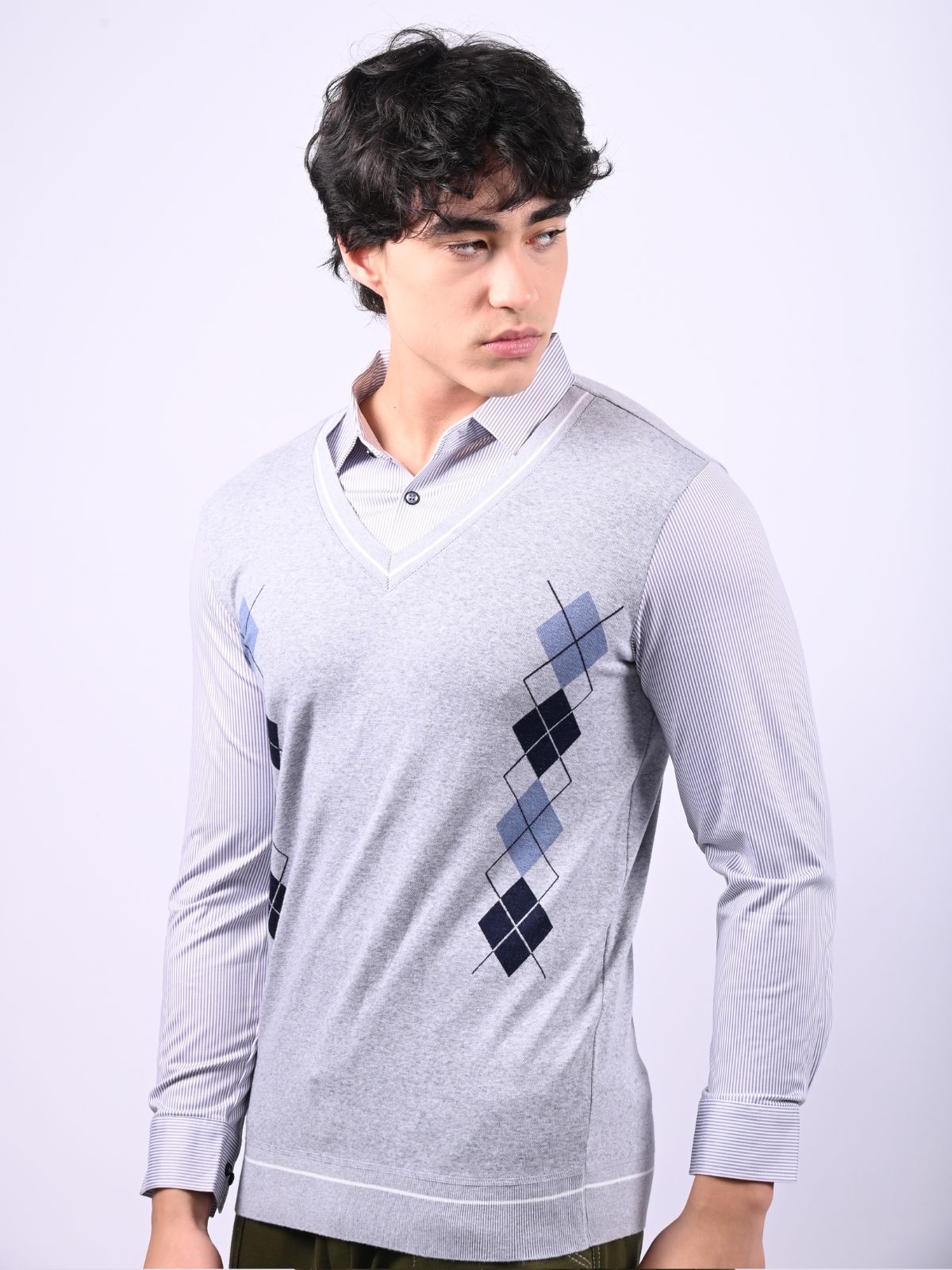 Franco Grey Cotton Pique Printed Polo Shirt For Men