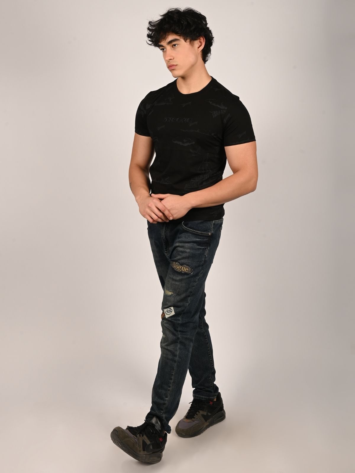 Franco Black Cotton Jersey Printed T-Shirt For Men