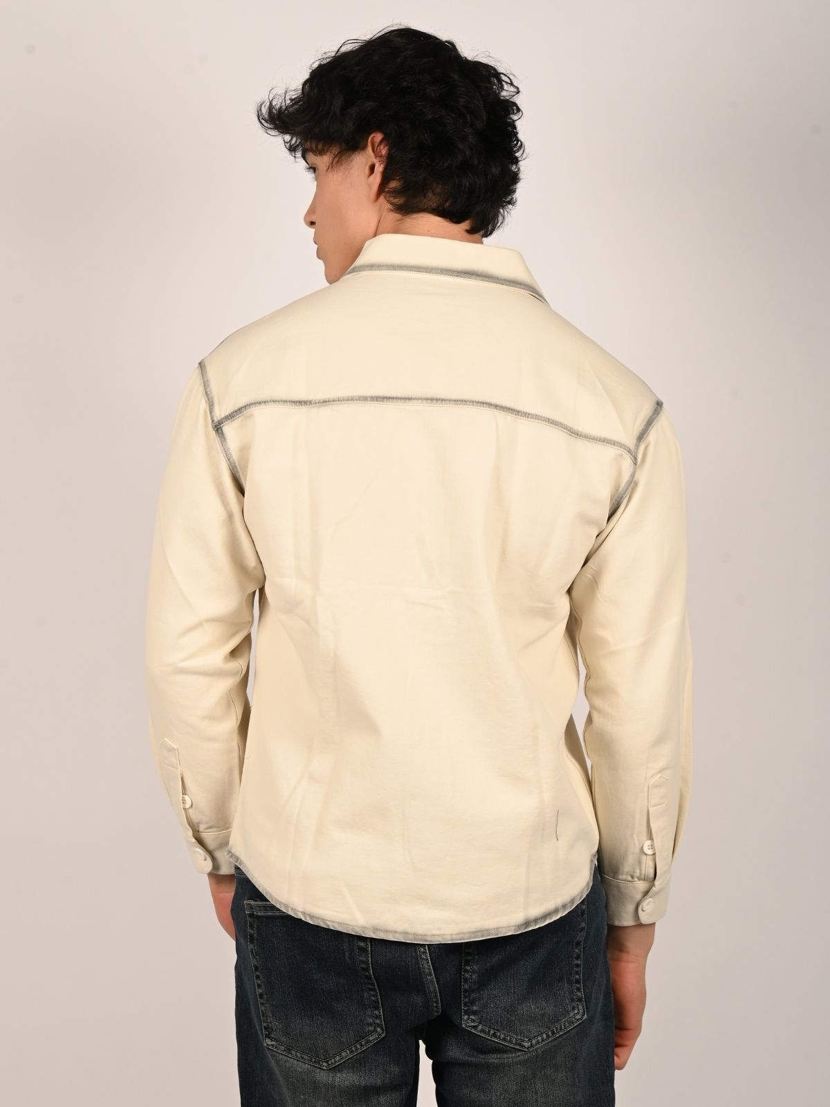 Franco Off White Denim Solid Shirts For Men