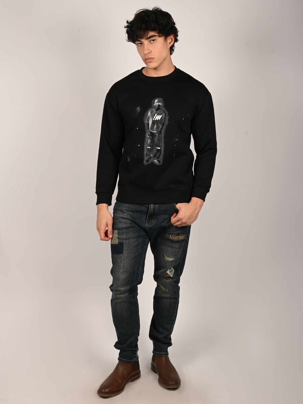 Franco Black Cotton Polyster Fleece Printed Sweatshirts For Men