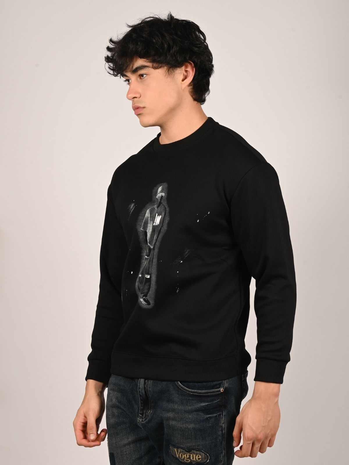 Franco Black Cotton Polyster Fleece Printed Sweatshirts For Men