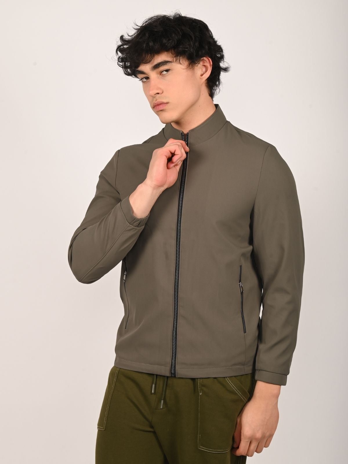 Franco Olive Polyester Solid Jackets For Men