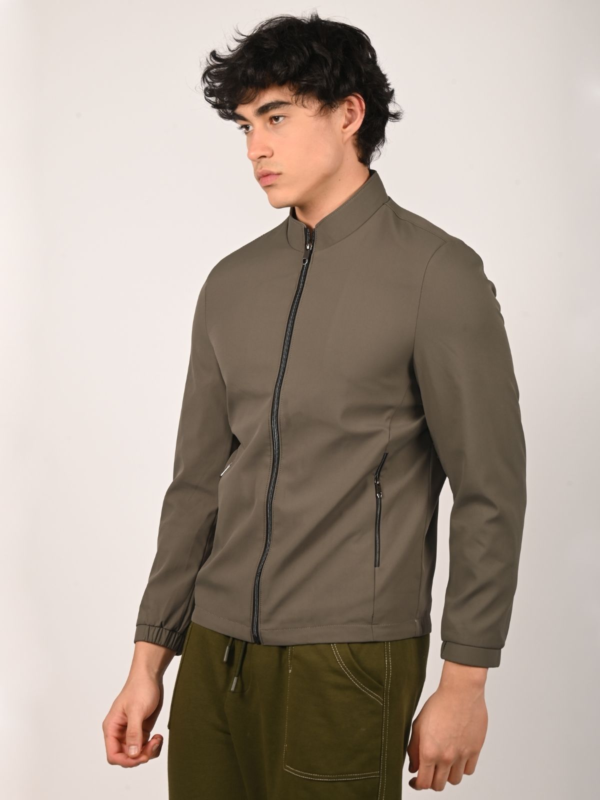 Franco Olive Polyester Solid Jackets For Men