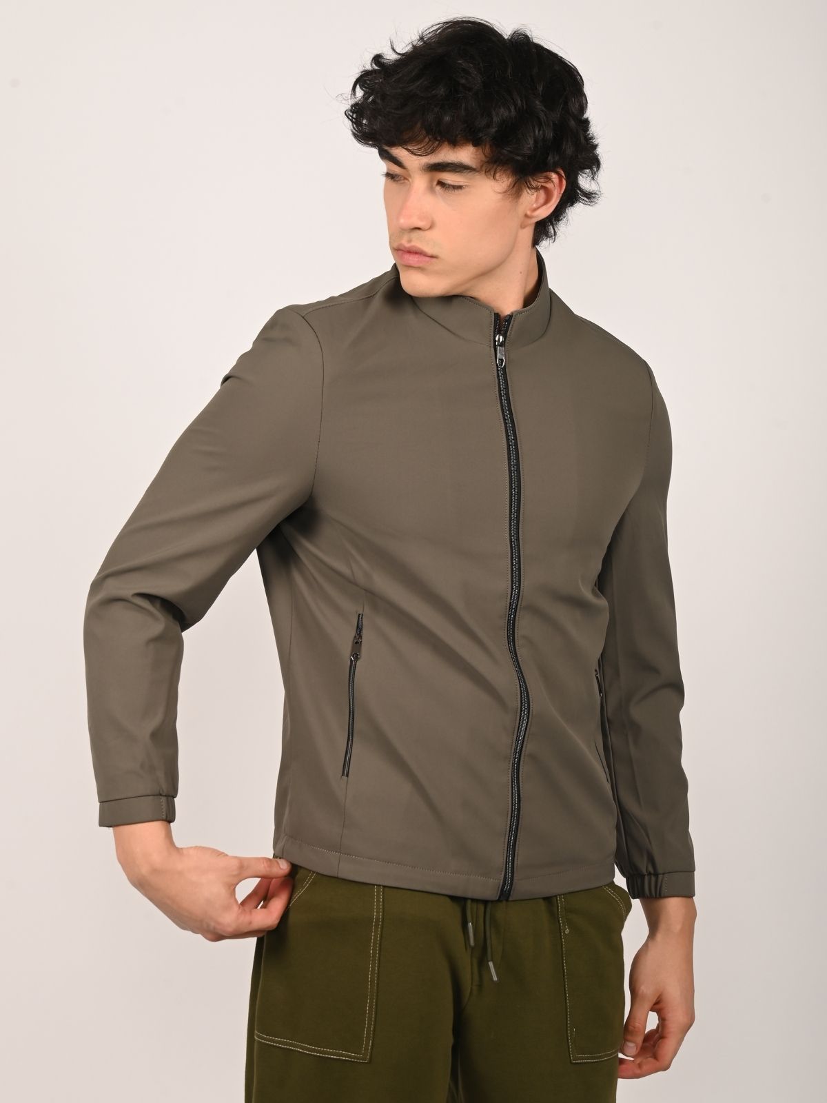 Franco Olive Polyester Solid Jackets For Men