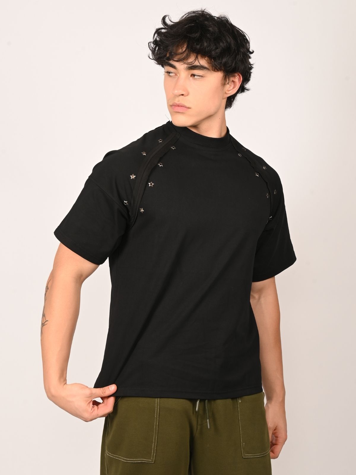 Franco Black Cotton Jersey Solid Design T-Shirt For Men