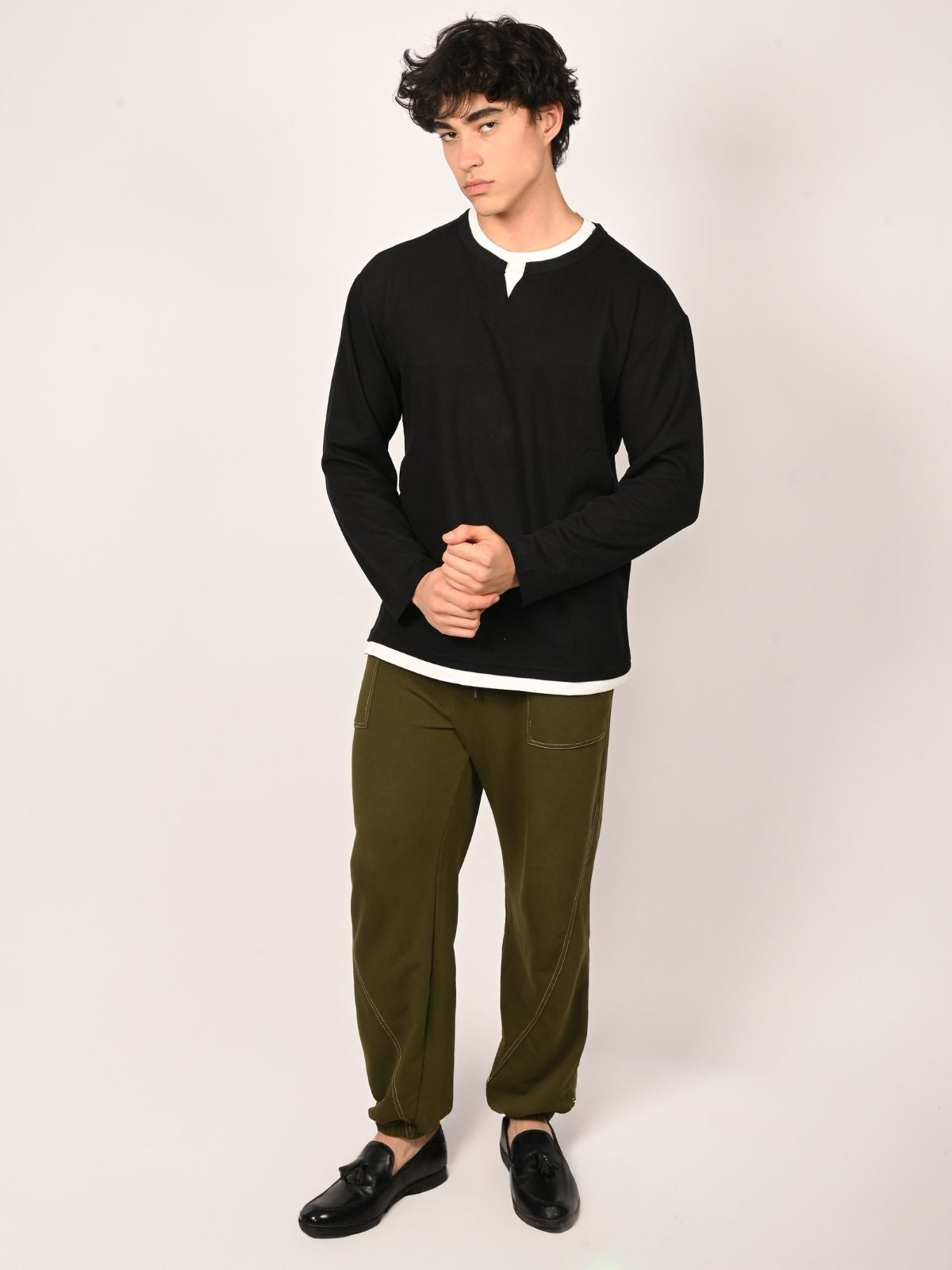 Franco Black Cotton Lycra Solid T-Shirt For Men