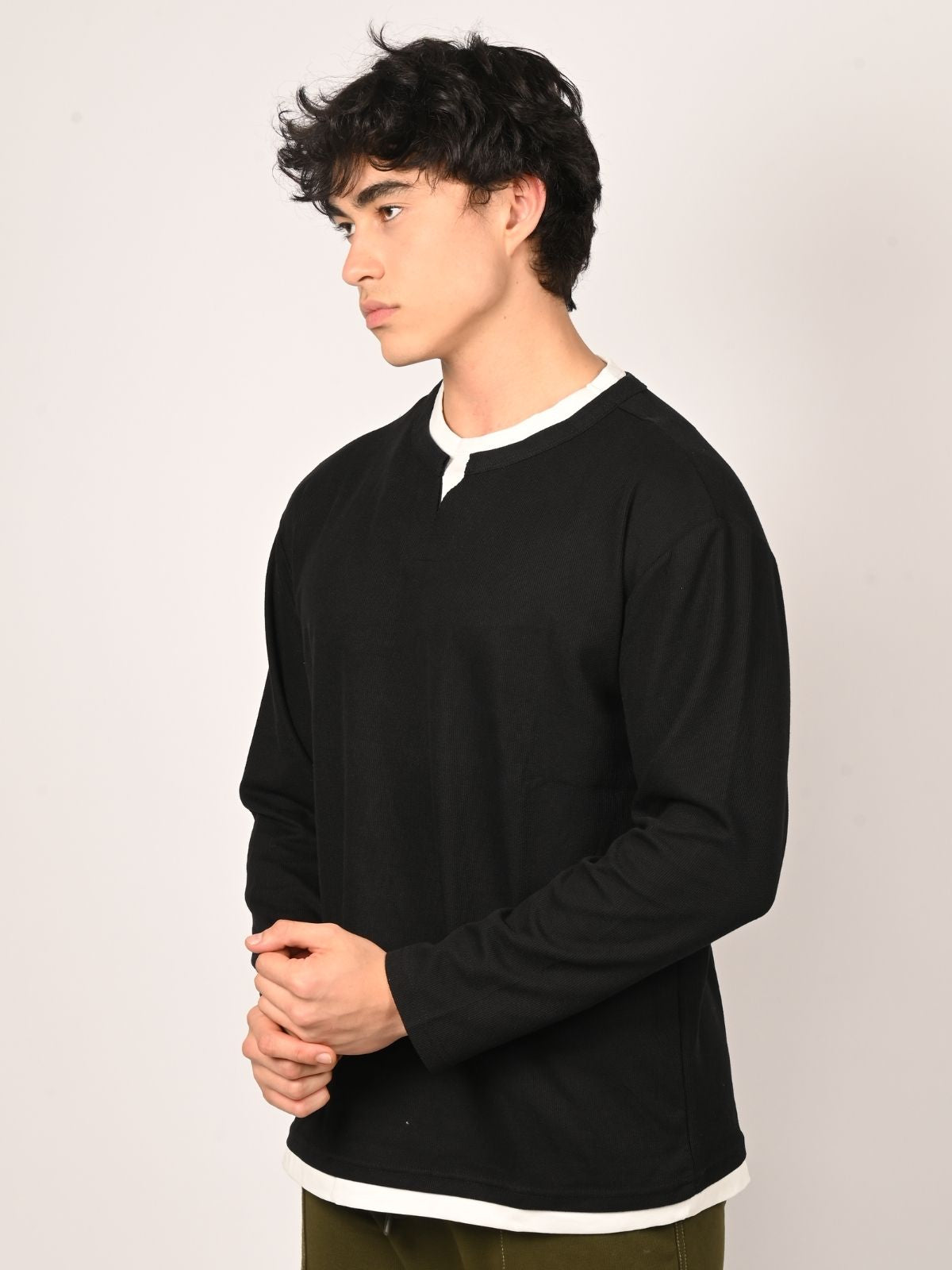 Franco Black Cotton Lycra Solid T-Shirt For Men