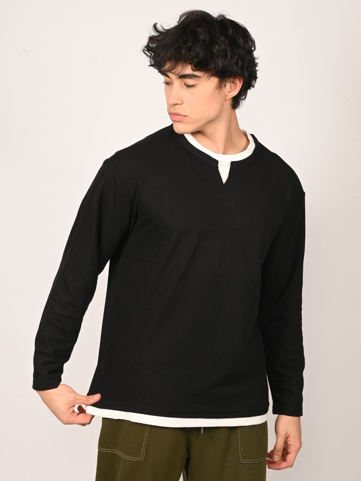 Franco Black Cotton Lycra Solid T-Shirt For Men