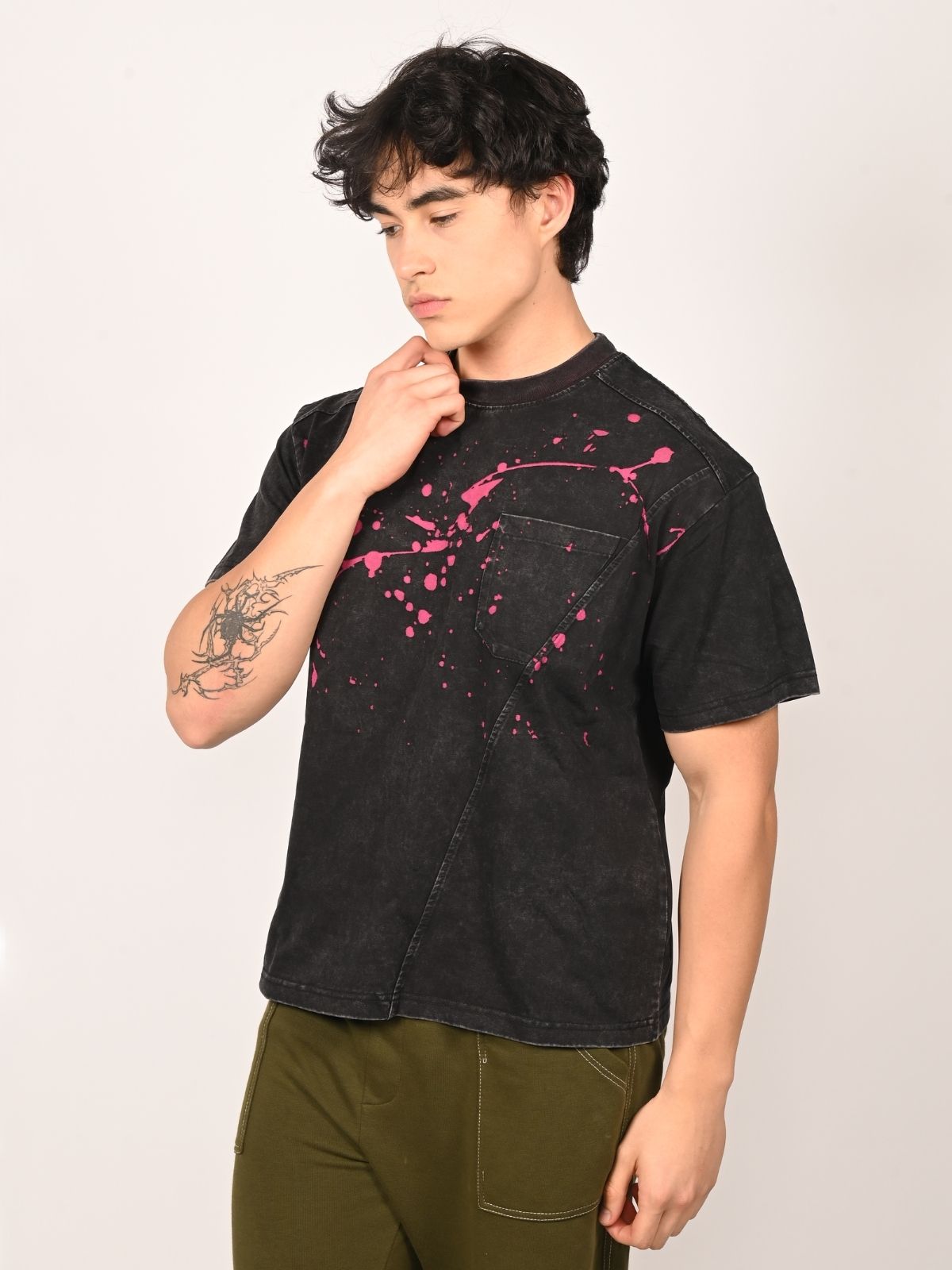 Franco Black Cotton Jersey Printed T-Shirt For Men