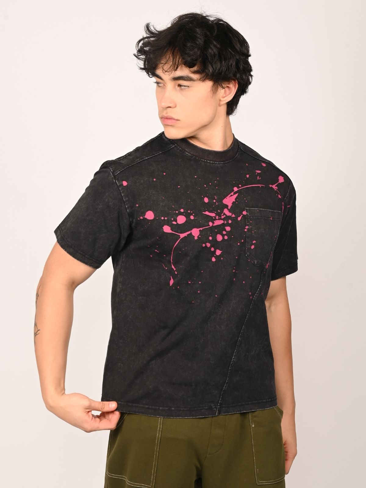 Franco Black Cotton Jersey Printed T-Shirt For Men