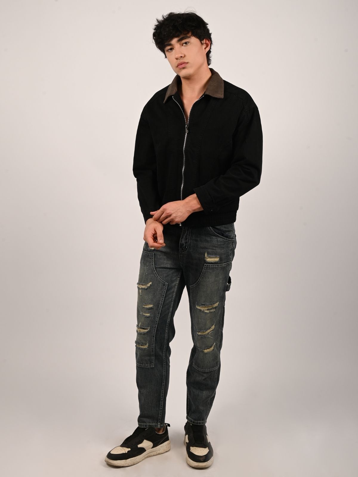 Franco Black Cotton Twill Solid Jacket For Men