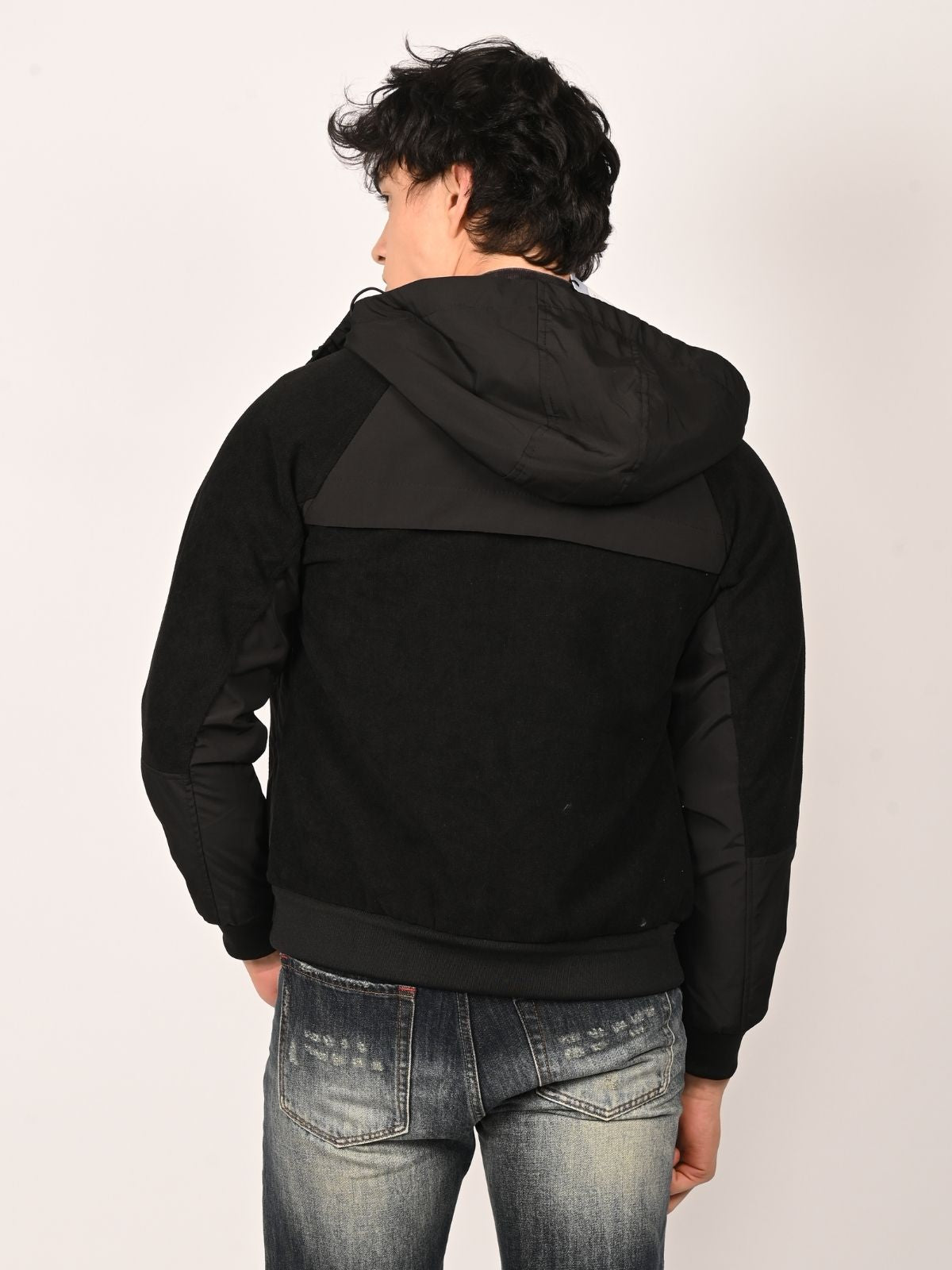 Franco Black Polyster chambray Solid Jackets For Men