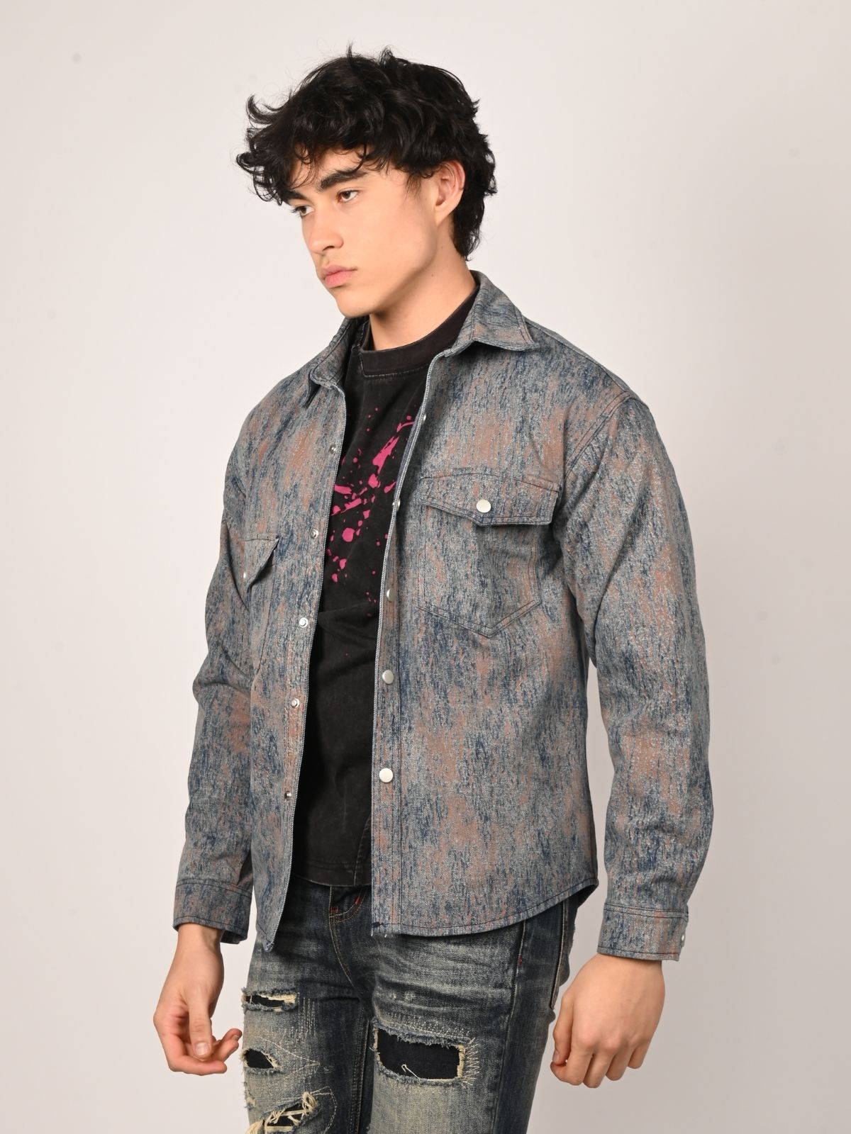 Franco Blue Denim Tie-Dye Shirts For Men