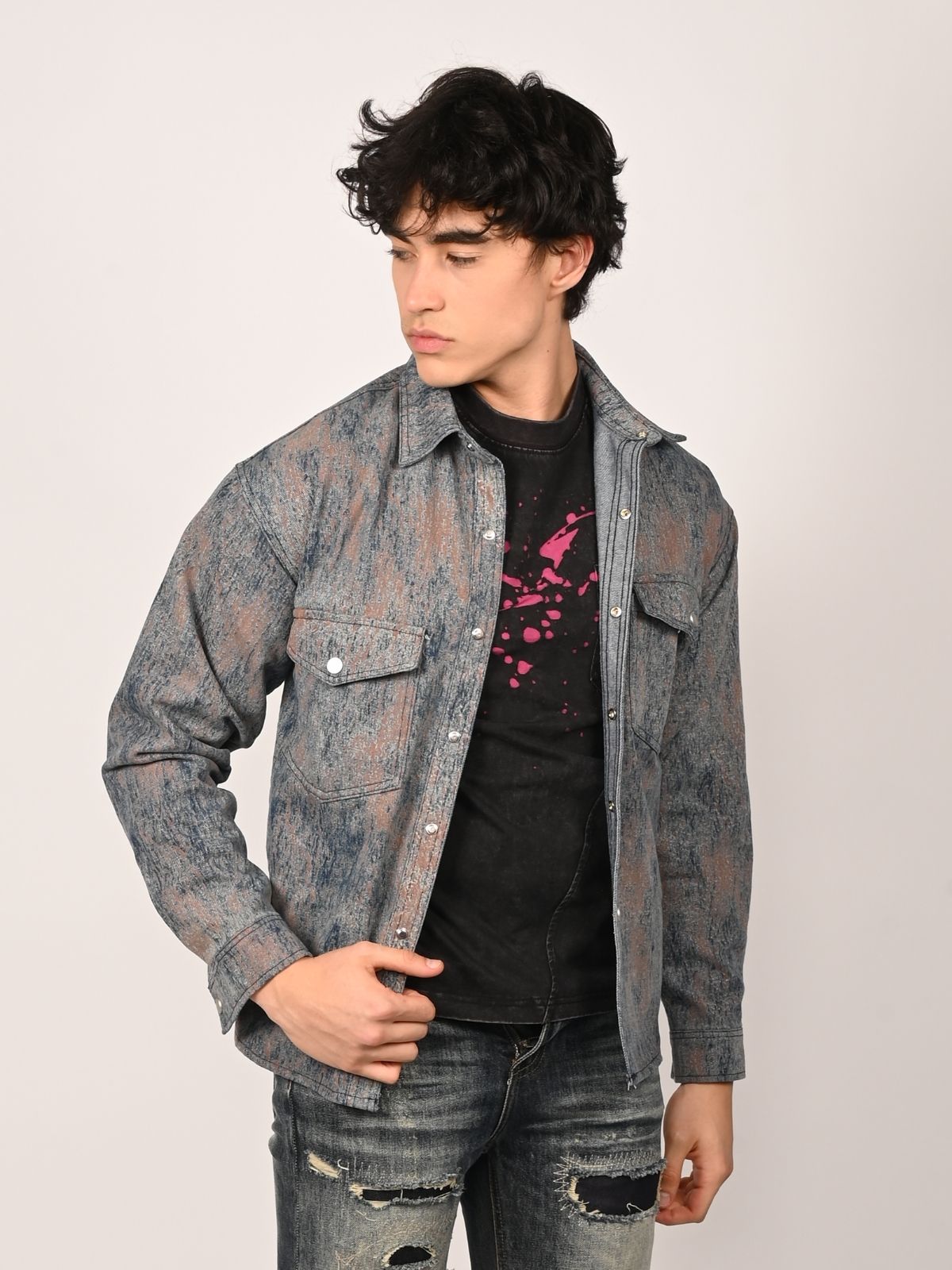 Franco Blue Denim Tie-Dye Shirts For Men