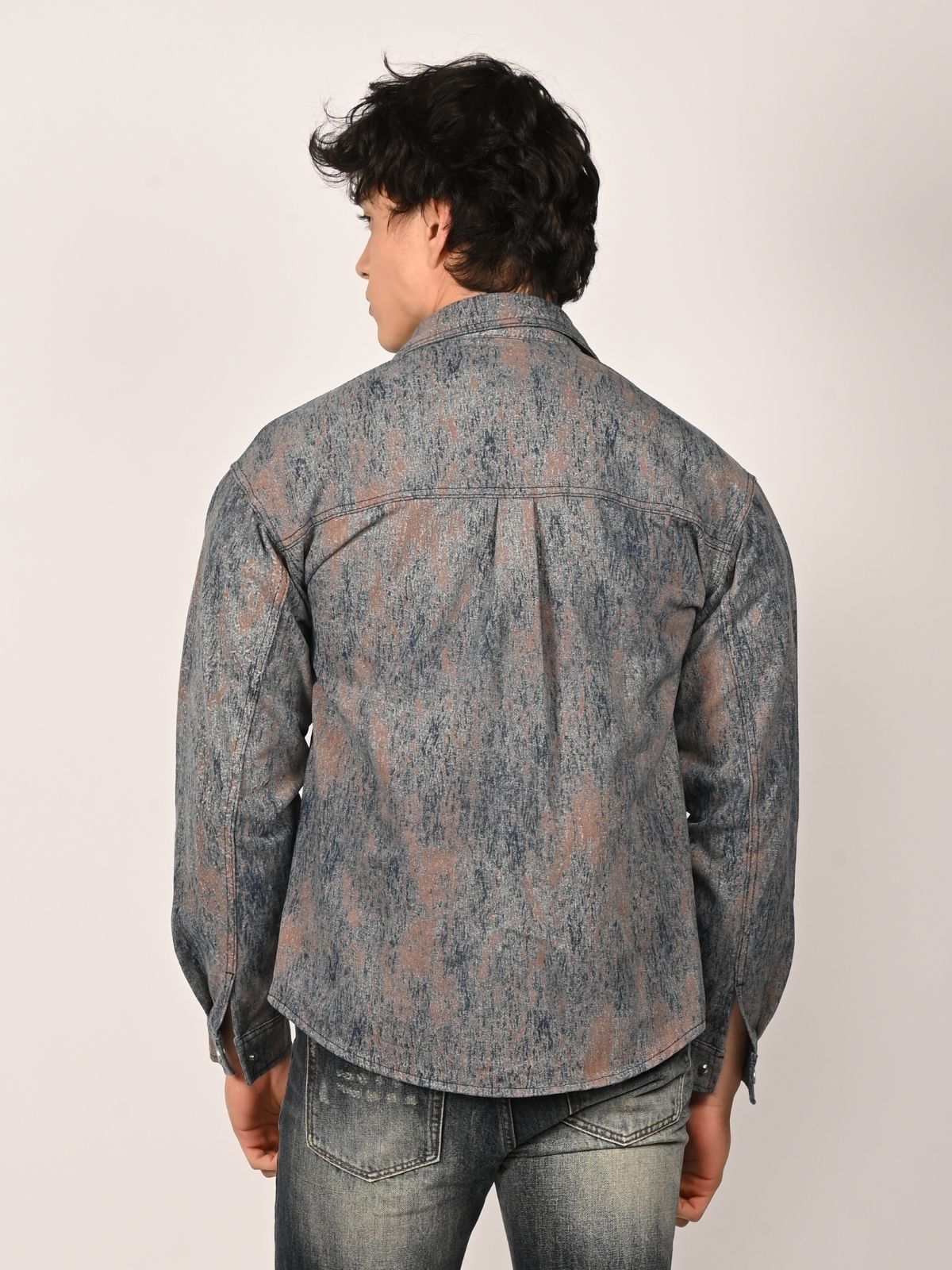 Franco Blue Denim Tie-Dye Shirts For Men