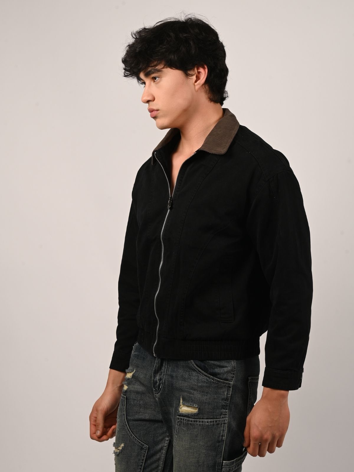 Franco Black Cotton Twill Solid Jacket For Men